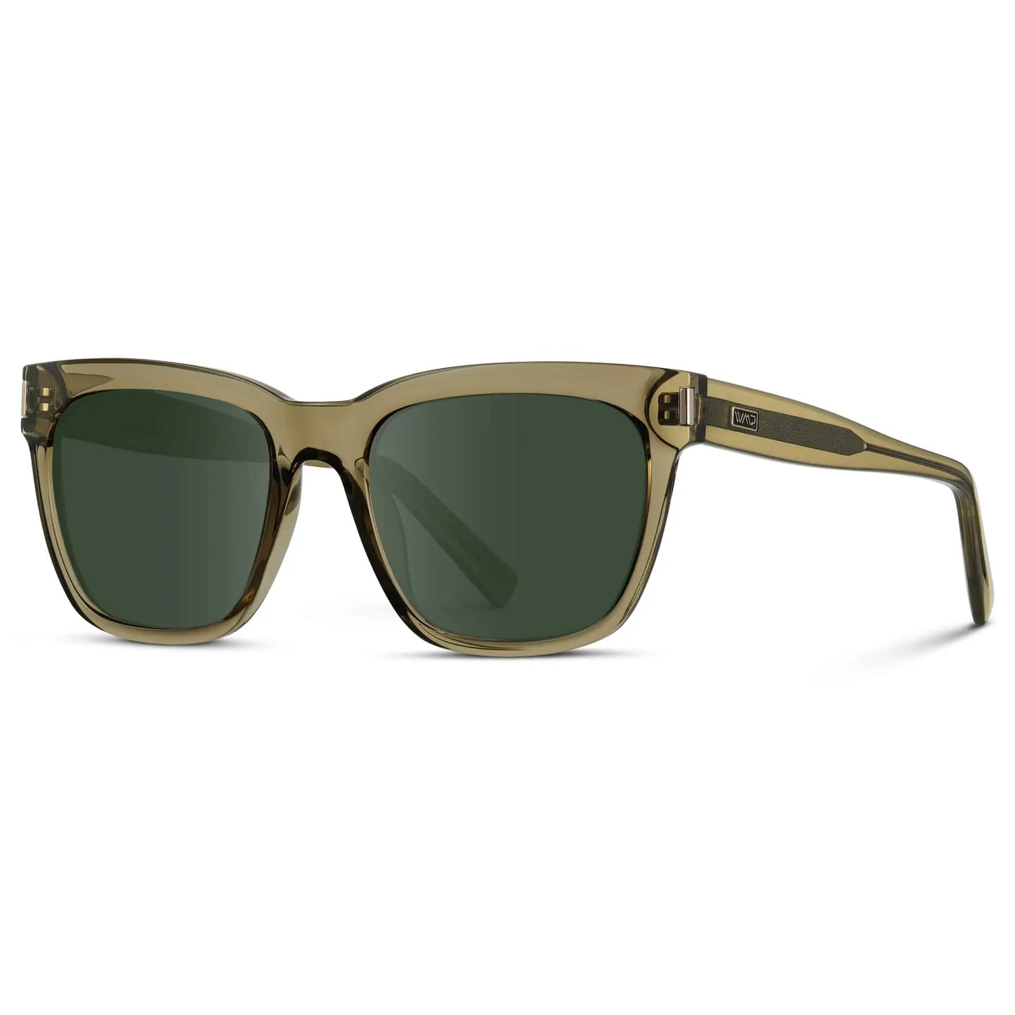 Crystal Moss Green / G15 || Side view of Women's Oversized Square Prescription Sunglasses with Green Frame and Green Lenses on a white background
