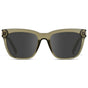Crystal Moss Green / Grey || Women's Oversized Square Prescription Sunglasses with Green Frame and Grey Lenses on a white background