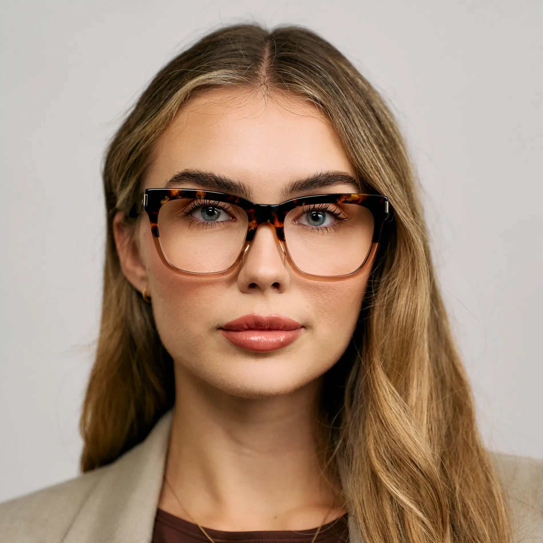Crystal Brown Tortoise || Square Prescription Frames with Clear Lenses 