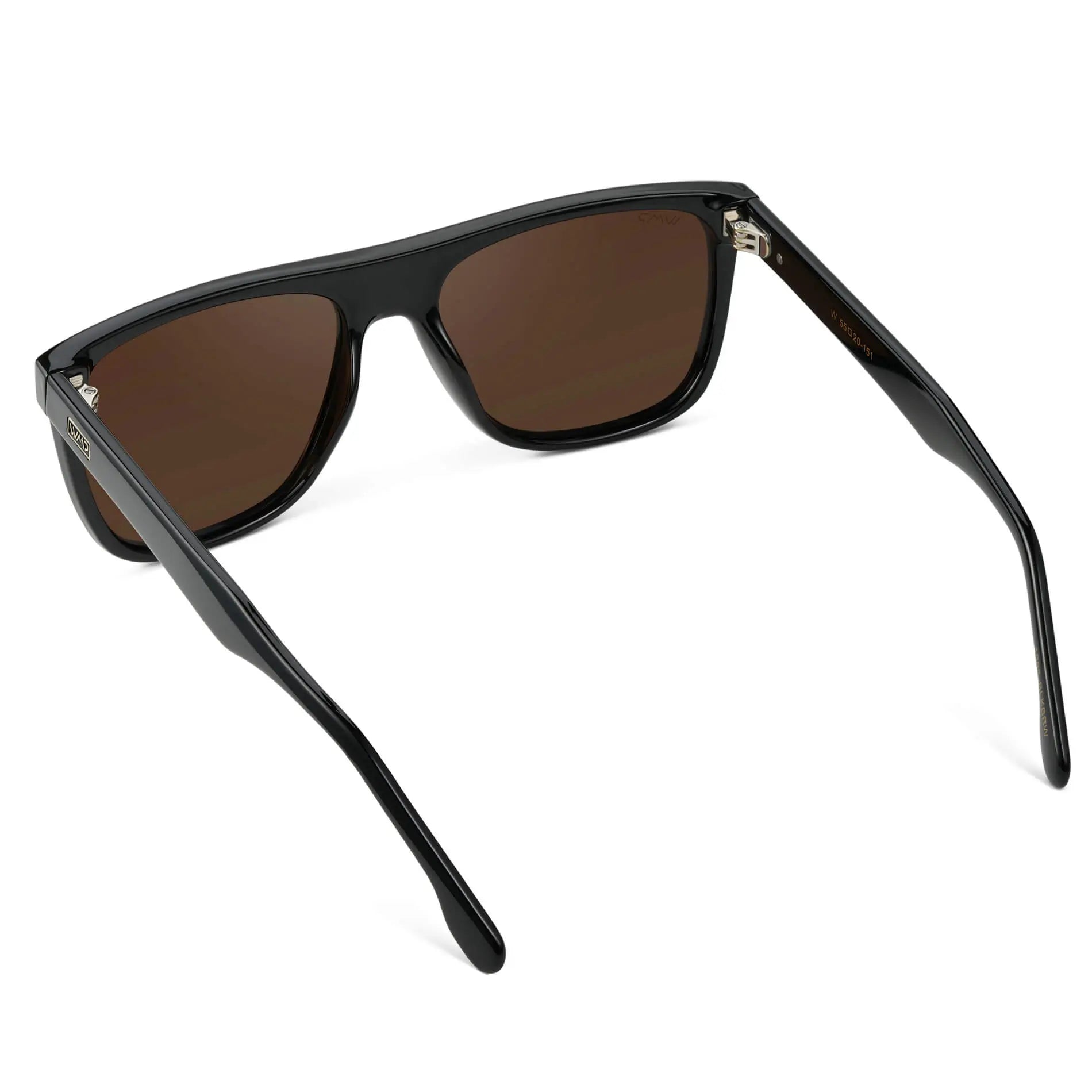 Black / Brown Lens || Men's Oversized Square Flat-Top Browline Sunglasses with Black Acetate Frame and Brown Polarized Lens