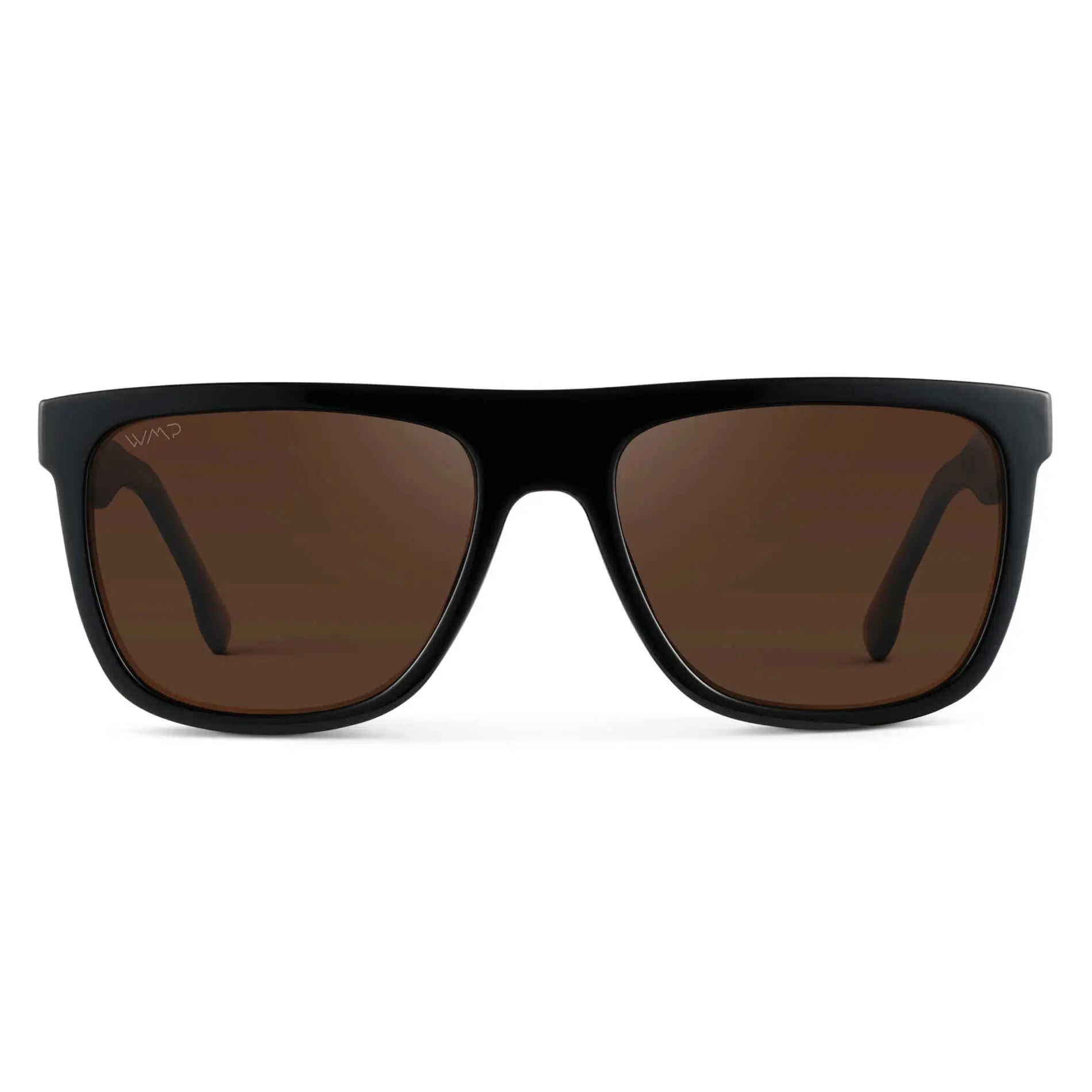 Black / Brown Lens || Men's Oversized Square Flat-Top Browline Sunglasses with Black Acetate Frame and Brown Polarized Lens