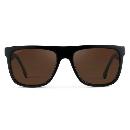 Black / Brown Lens || Men's Oversized Square Flat-Top Browline Sunglasses with Black Acetate Frame and Brown Polarized Lens