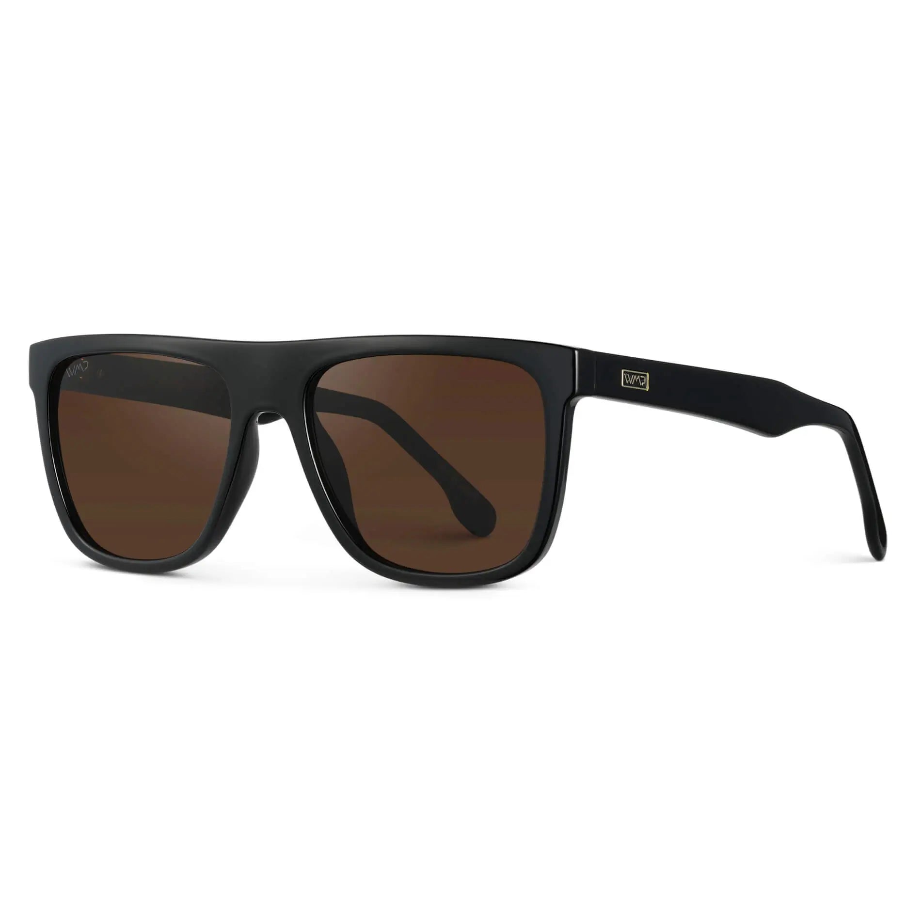 Black / Brown Lens || Men's Oversized Square Flat-Top Browline Sunglasses with Black Acetate Frame and Brown Polarized Lens