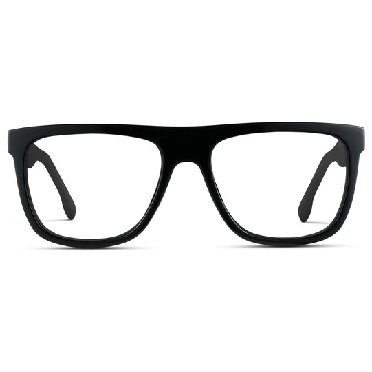 Black || Square Frame Glasses with Clear Prescription Lenses front view.