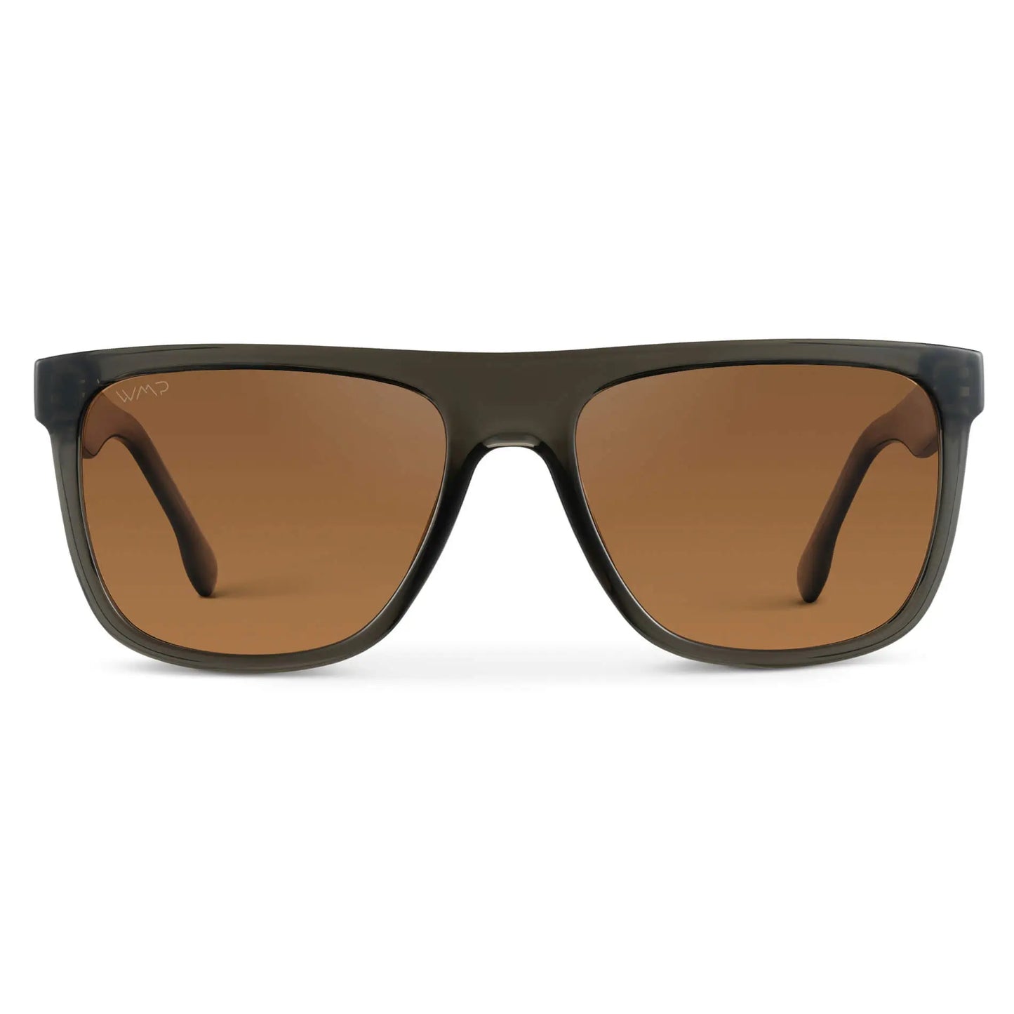 Crystal Carbon Grey / Terracotta Lens || Men's Oversized Square Flat-Top Browline Sunglasses with Carbon Grey Acetate Frame and Orange Polarized Lens