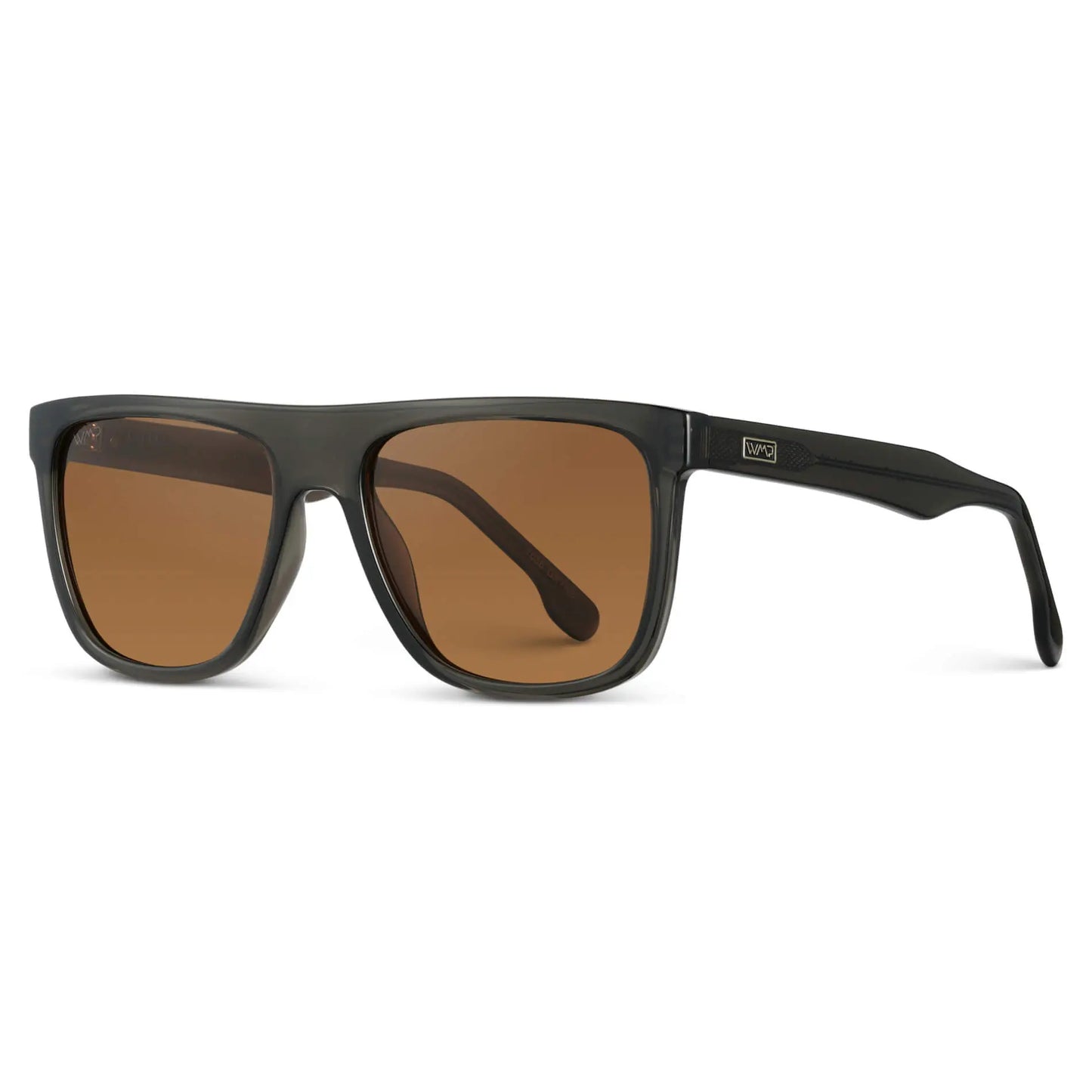 Crystal Carbon Grey / Terracotta Lens || Men's Oversized Square Flat-Top Browline Sunglasses with Carbon Grey Acetate Frame and Orange Polarized Lens