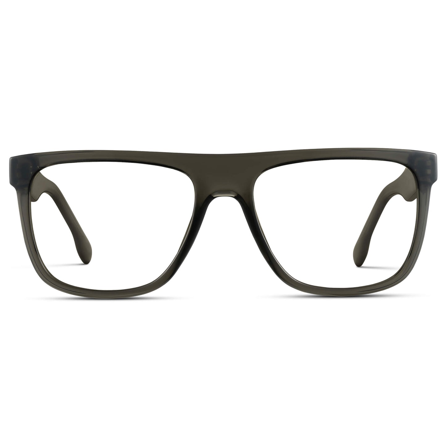 Crystal Carbon Grey || Square Frame Glasses with Clear Prescription Lenses front view.