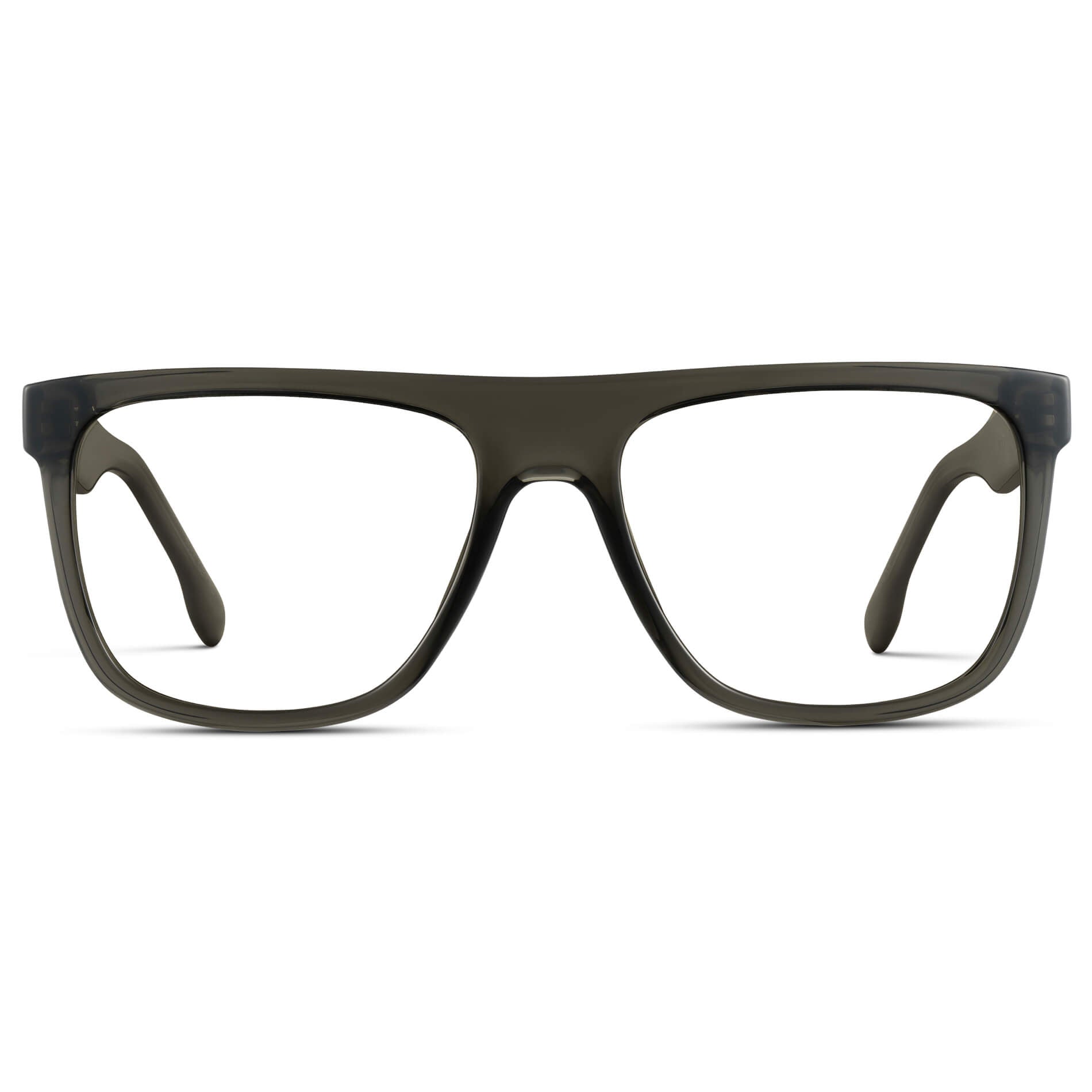 Crystal Carbon Grey || Square Frame Glasses with Clear Prescription Lenses front view.