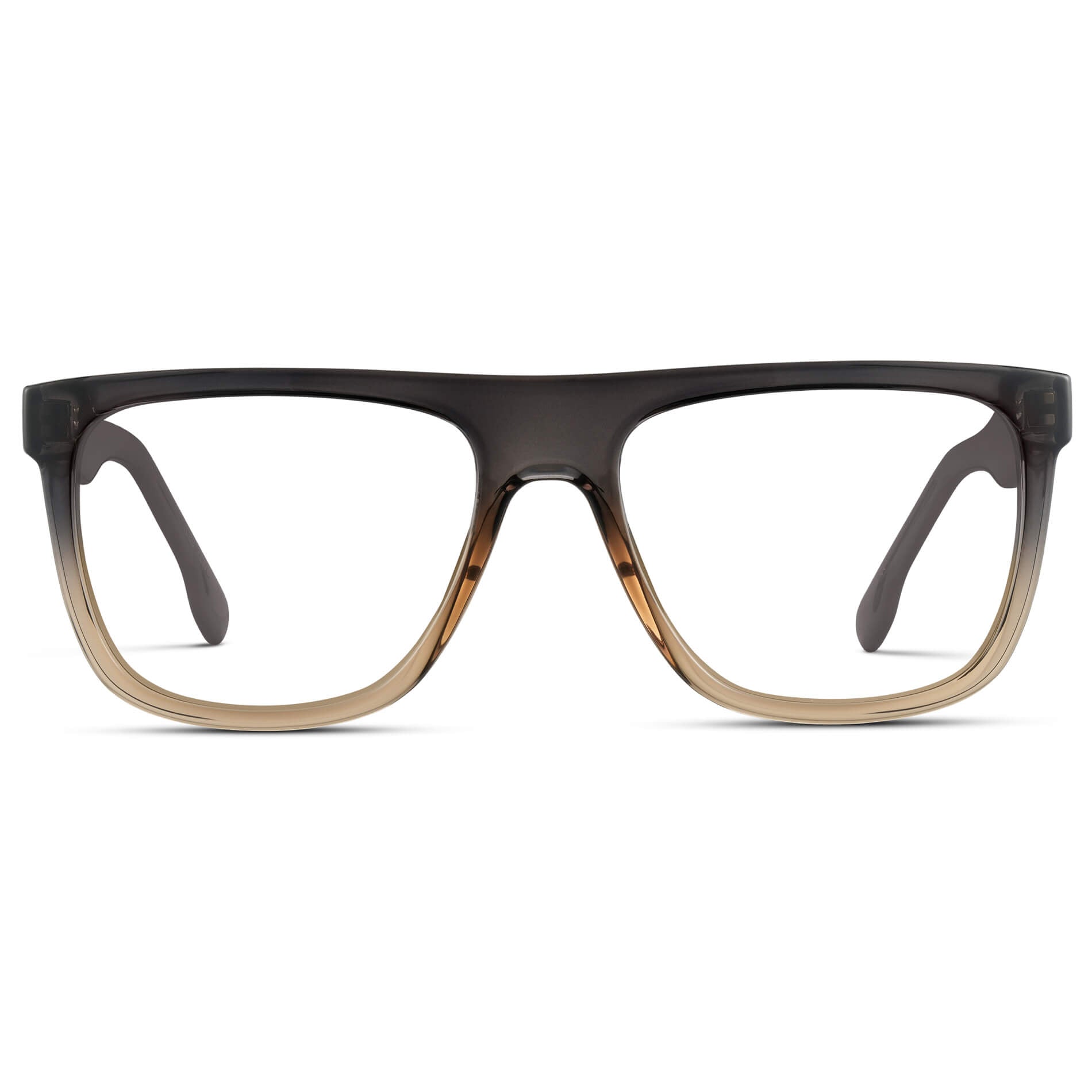Carbon Champagne || Square Frame Glasses with Clear Prescription Lenses front view.