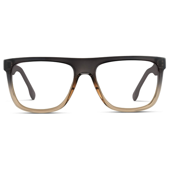 Carbon Champagne || Square Frame Glasses with Clear Prescription Lenses front view.