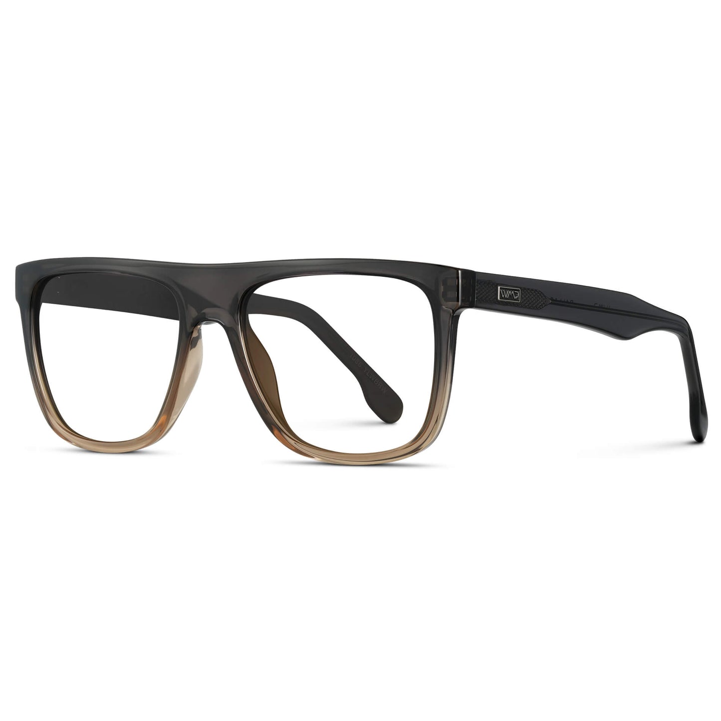 Carbon Champagne || Square Frame Glasses with Clear Prescription Lenses side view.