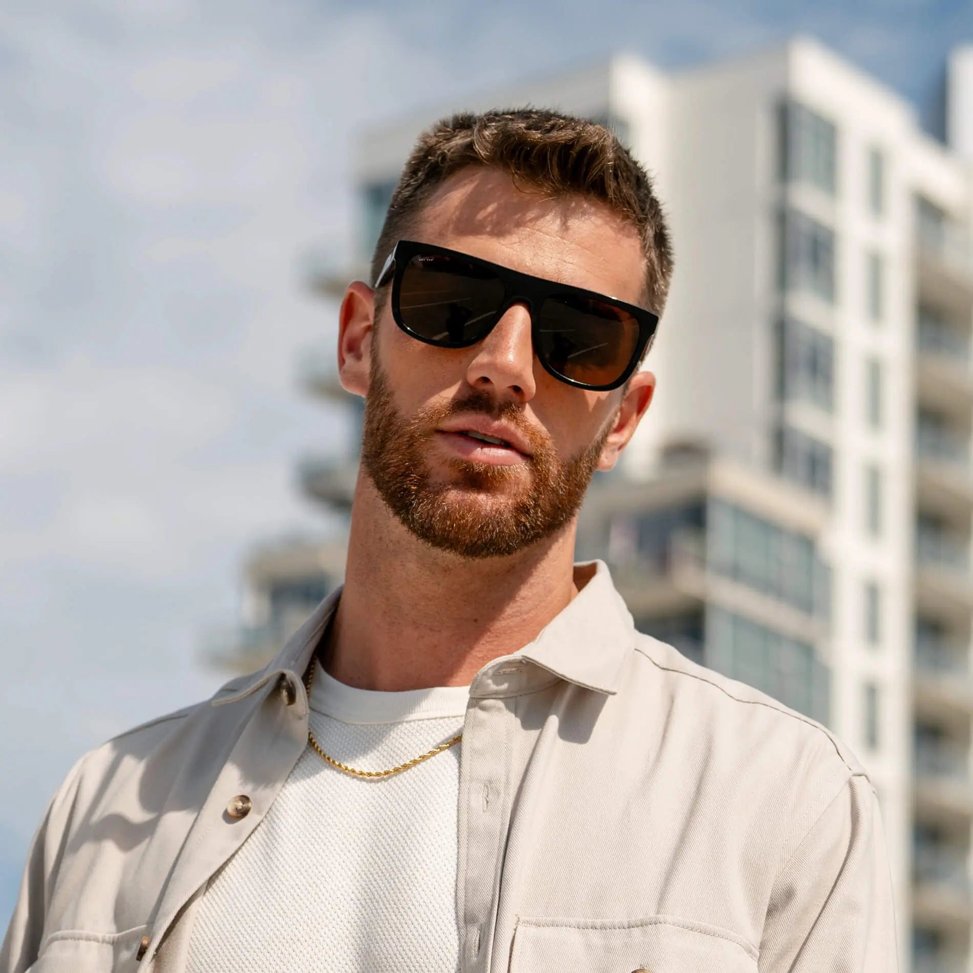 Black / Brown Lens || Men's Oversized Square Flat-Top Browline Sunglasses with Black Acetate Frame and Brown Polarized Lens