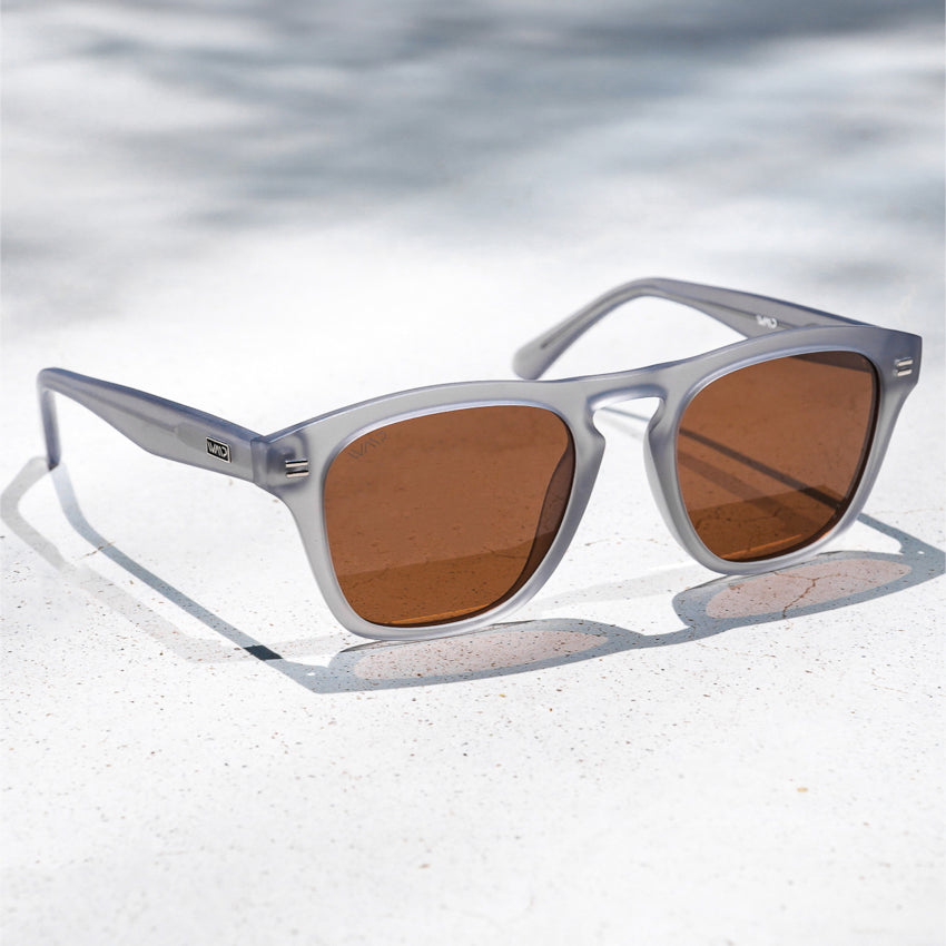 Moonrock Grey / Brown Lens || Stylish square polarized sunglasses for men with acetate frame in moon rock grey frame and tinted brown lenses