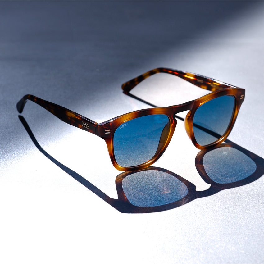 Whiskey Brown Tortoise / Blue Gradient Lens || High-quality square polarized sunglasses for men with whiskey brown tortoise frame with blue gradient lens