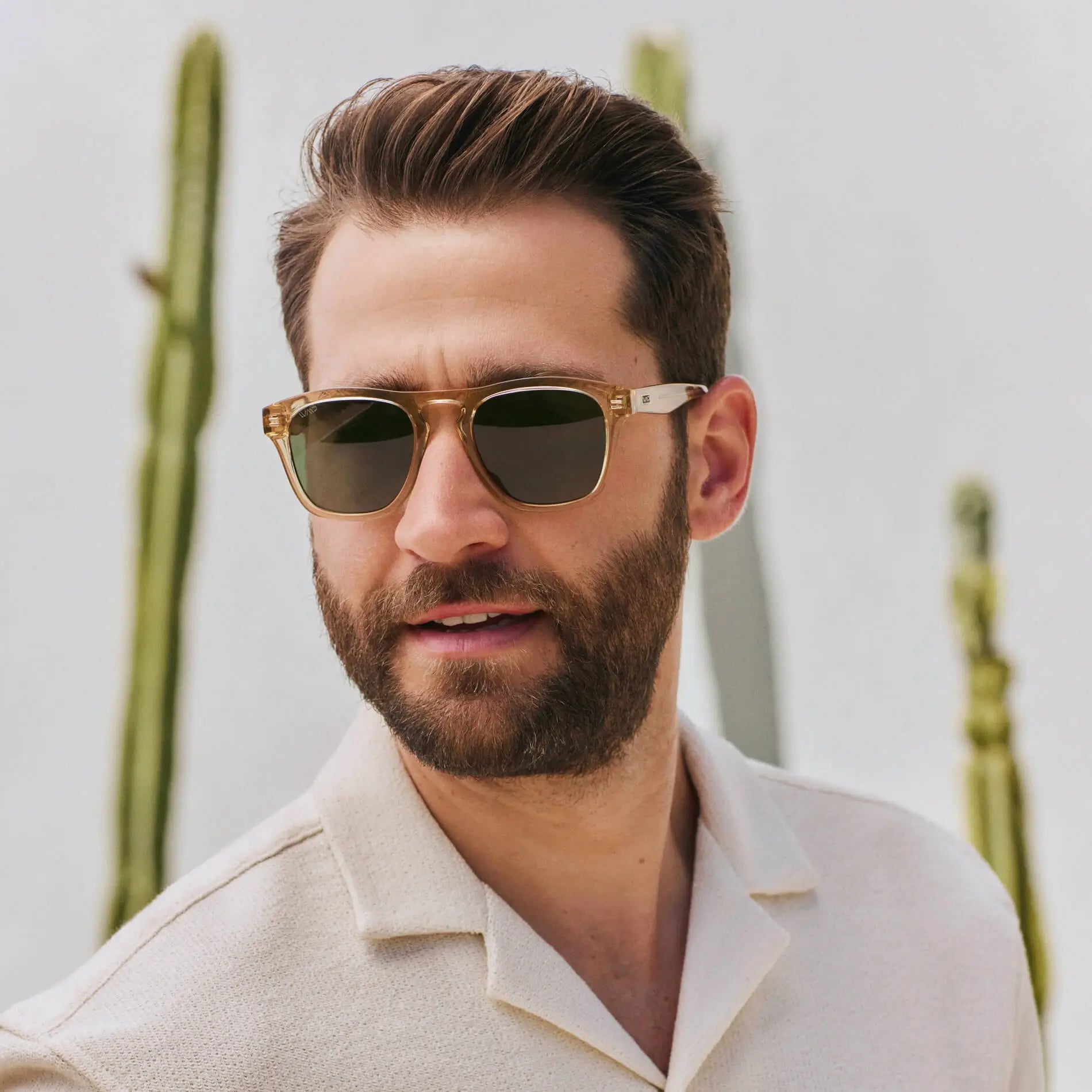 Champagne Crystal / Smoke Green Lens || Champagne Crystal Sunglasses with Smoke Green Polarized Lenses