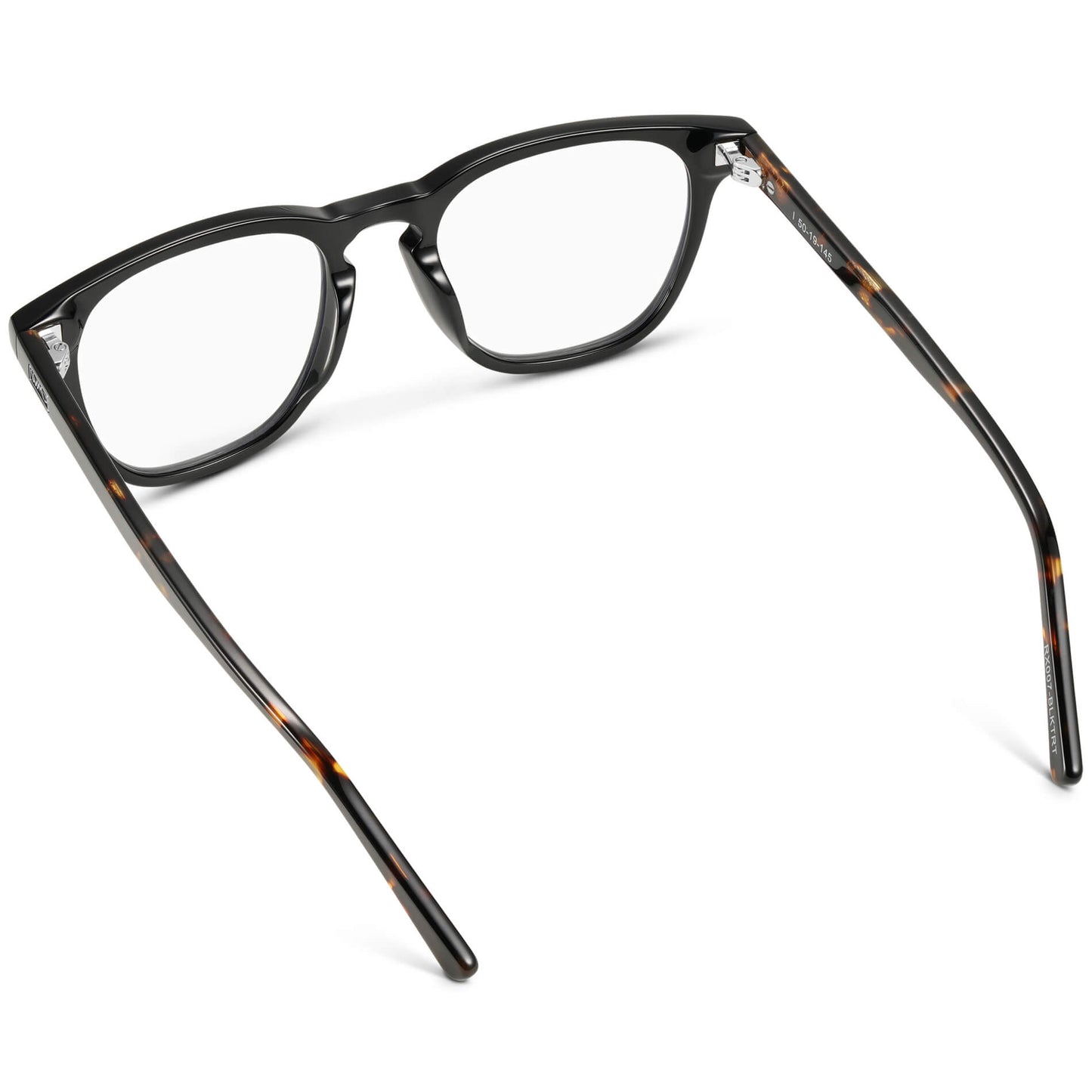 Black Tortoise || Men's square black acetate frame with clear blue light blocking lens