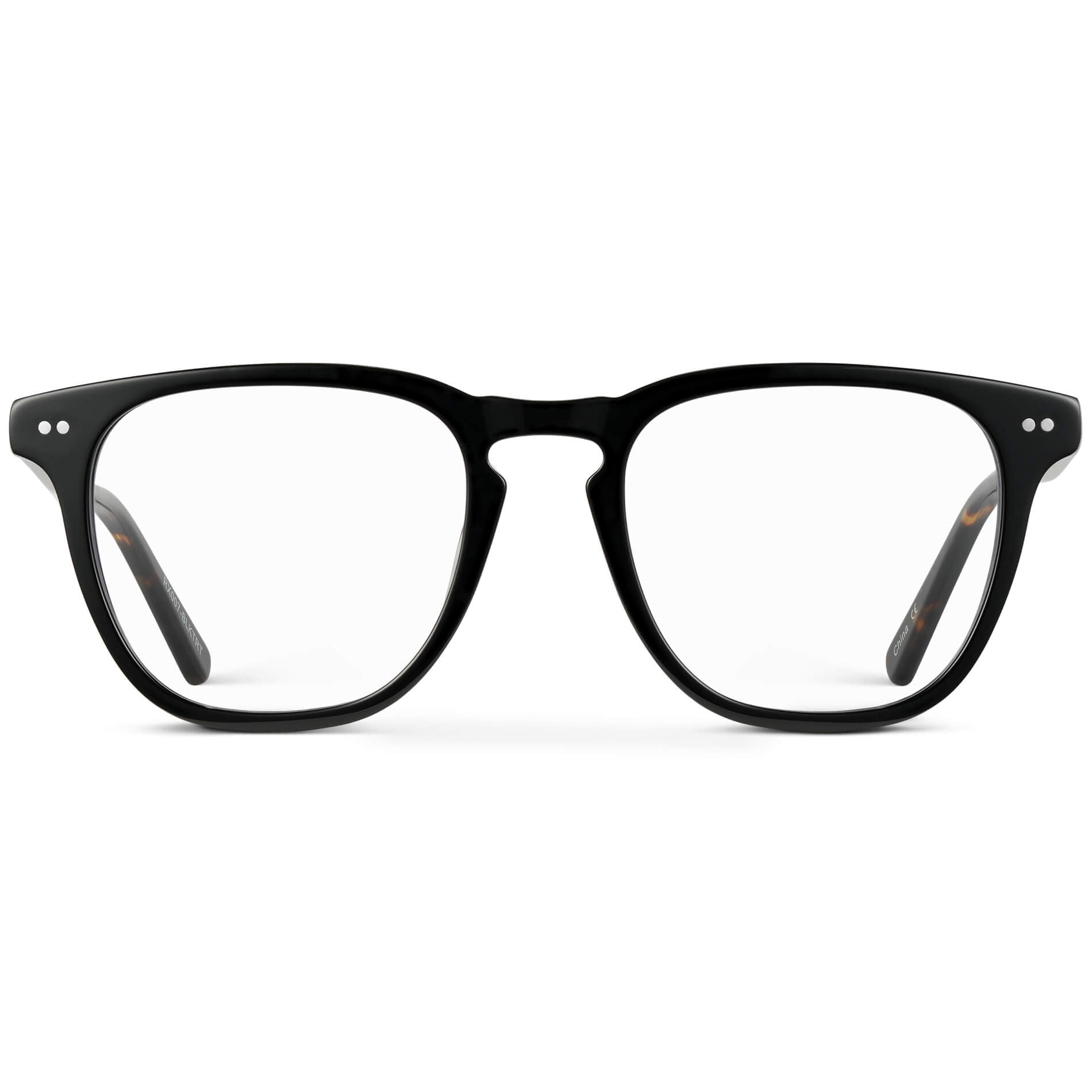 Black Tortoise || Men's square black acetate frame with clear blue light blocking lens