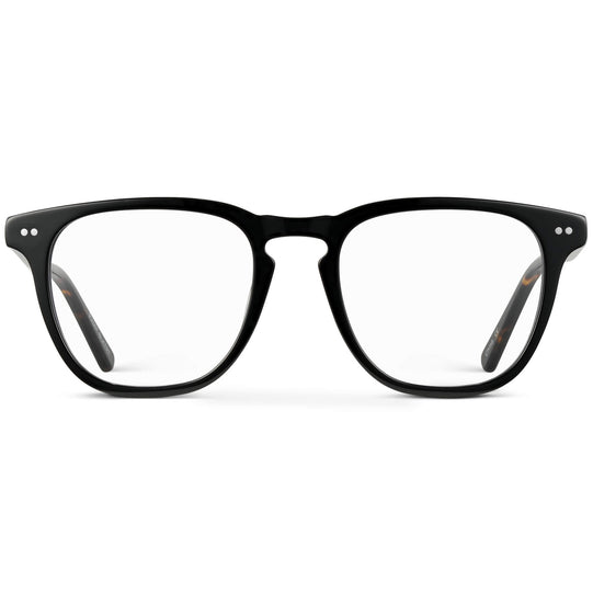 Black Tortoise || Men's square black acetate frame with clear blue light blocking lens
