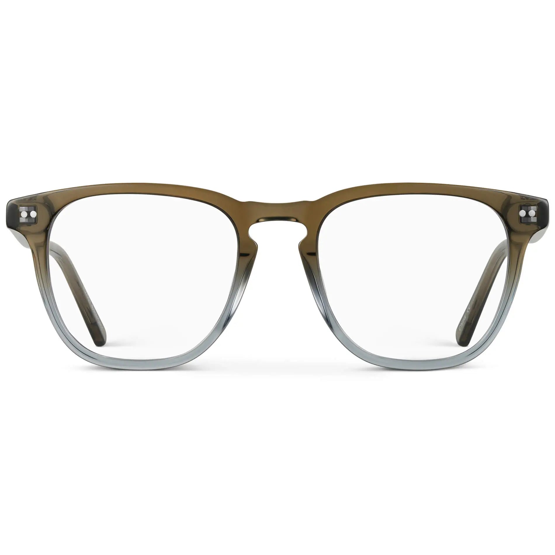 Arctic Forest Green || Men's square arctic forest green acetate frame with clear blue light blocking lens on a white background 