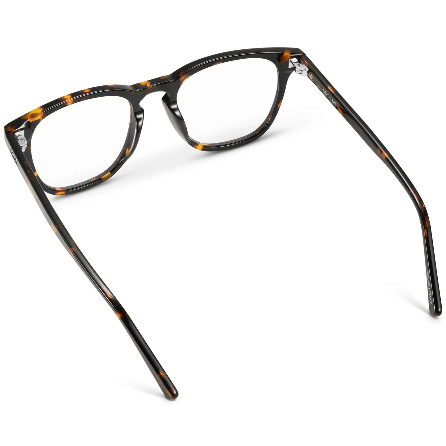 Brown Tortoise || Back view of Men's Square Prescription Glasses with Brown Tortoise Frame and Clear Lenses on a white background