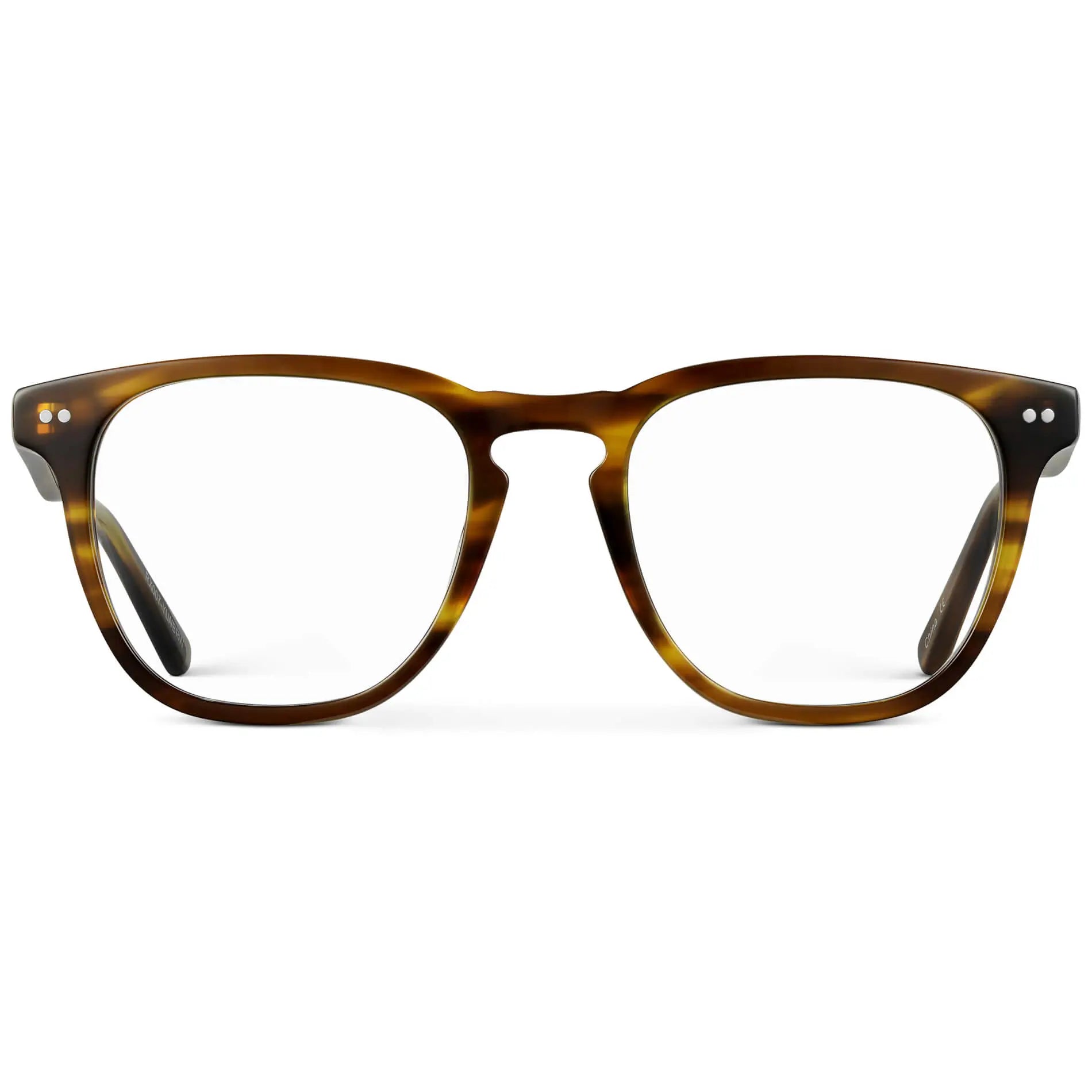 Golden Brown Grain || Men's square golden brown grain acetate frame with clear blue light blocking lens on a white background 