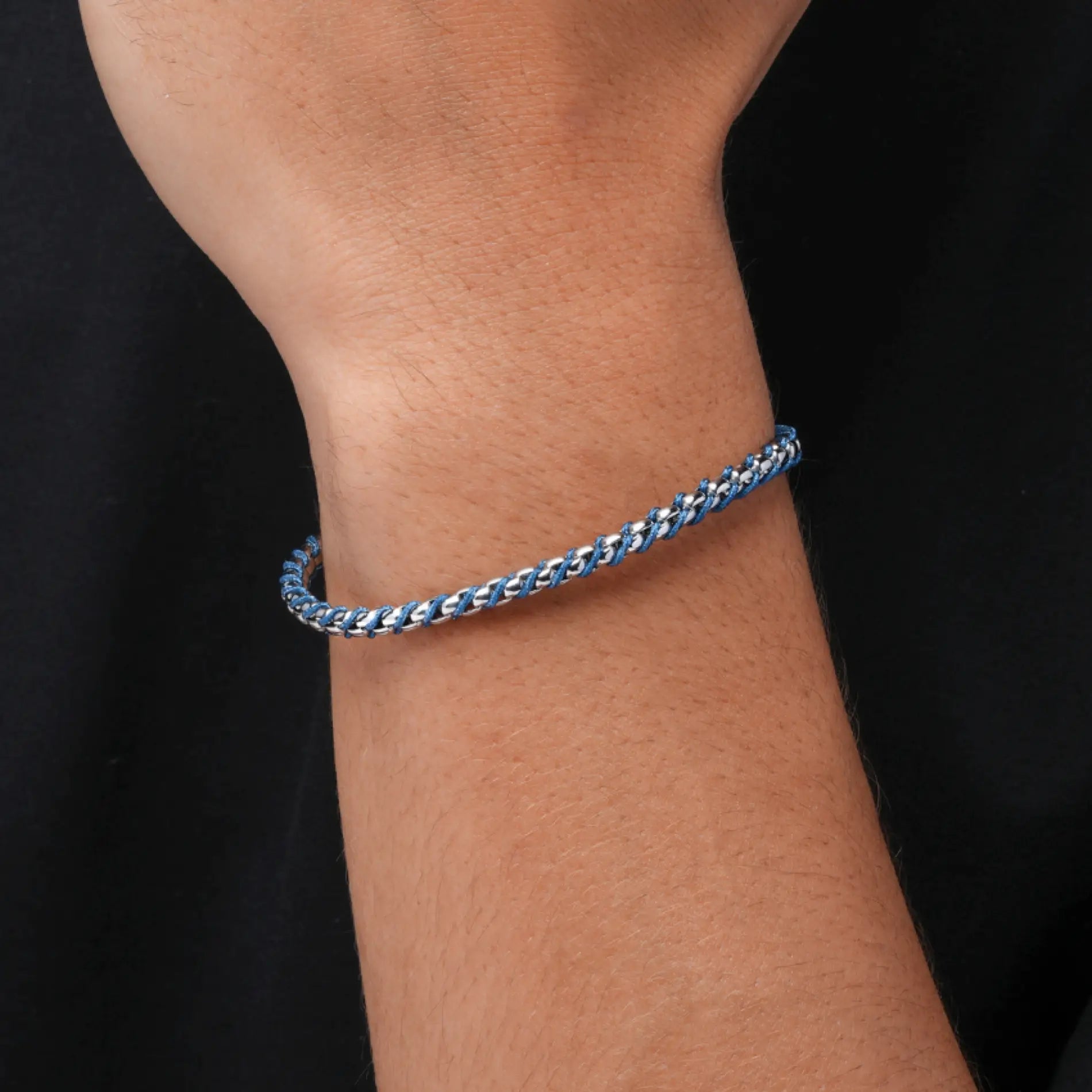 Silver / Navy Rope || Minimal Silver Chain Bracelet with Blue Woven Rope.