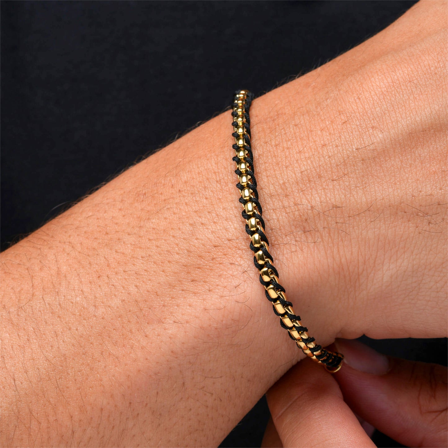 Gold / Black || Men's Cuff and Twisted Chain Bracelet Combination Set in Gold and Black