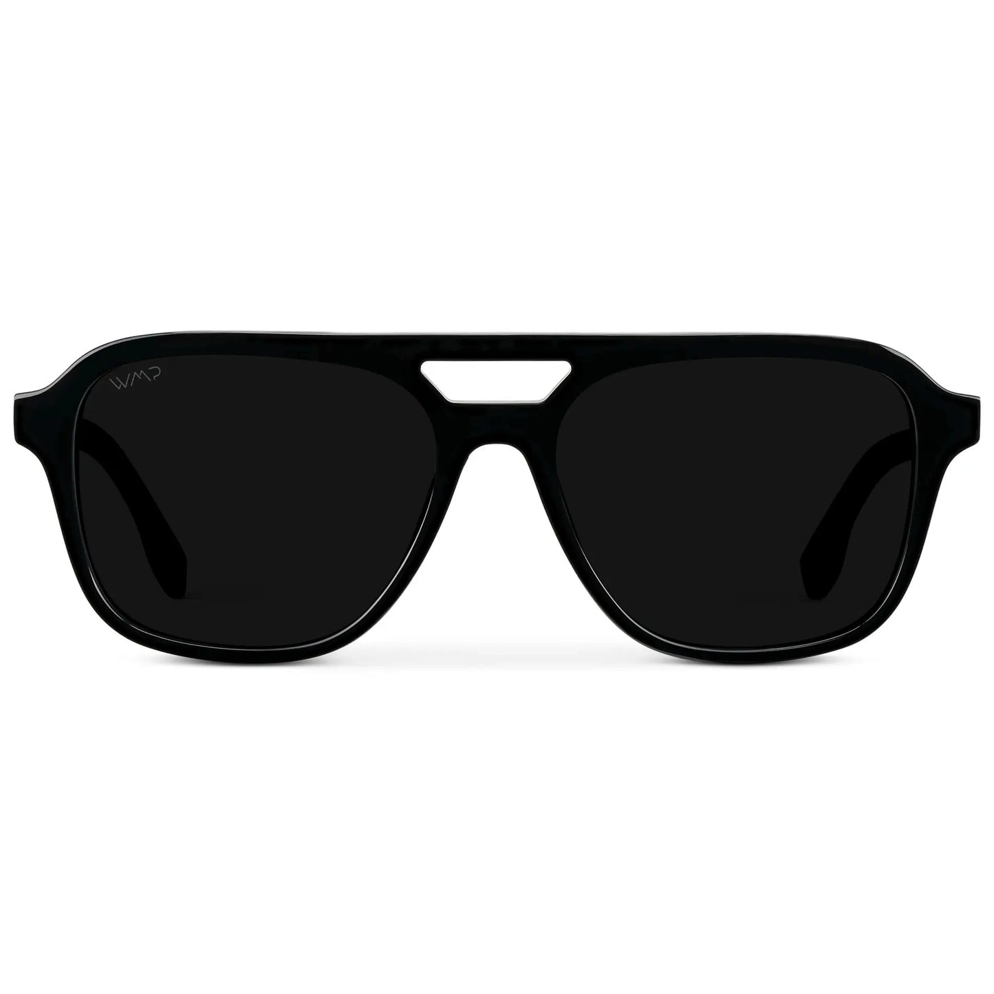 Black / Triple Black Lens || Men's Double Bridge Aviator Sunglasses with Black Acetate Frame and Triple Black Polarized Lens