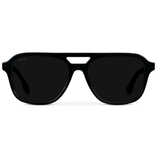 Black / Triple Black Lens || Men's Double Bridge Aviator Sunglasses with Black Acetate Frame and Triple Black Polarized Lens
