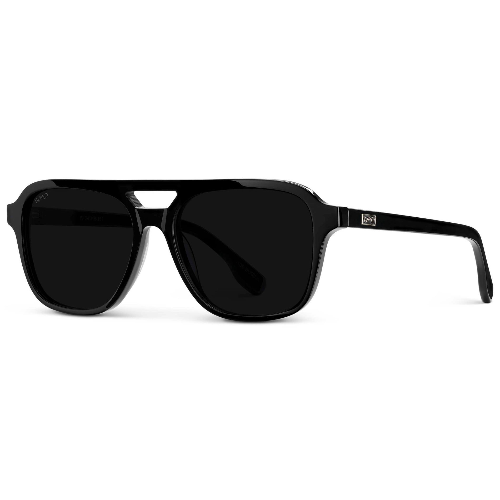 Black / Triple Black Lens || Men's Double Bridge Aviator Sunglasses with Black Acetate Frame and Triple Black Polarized Lens