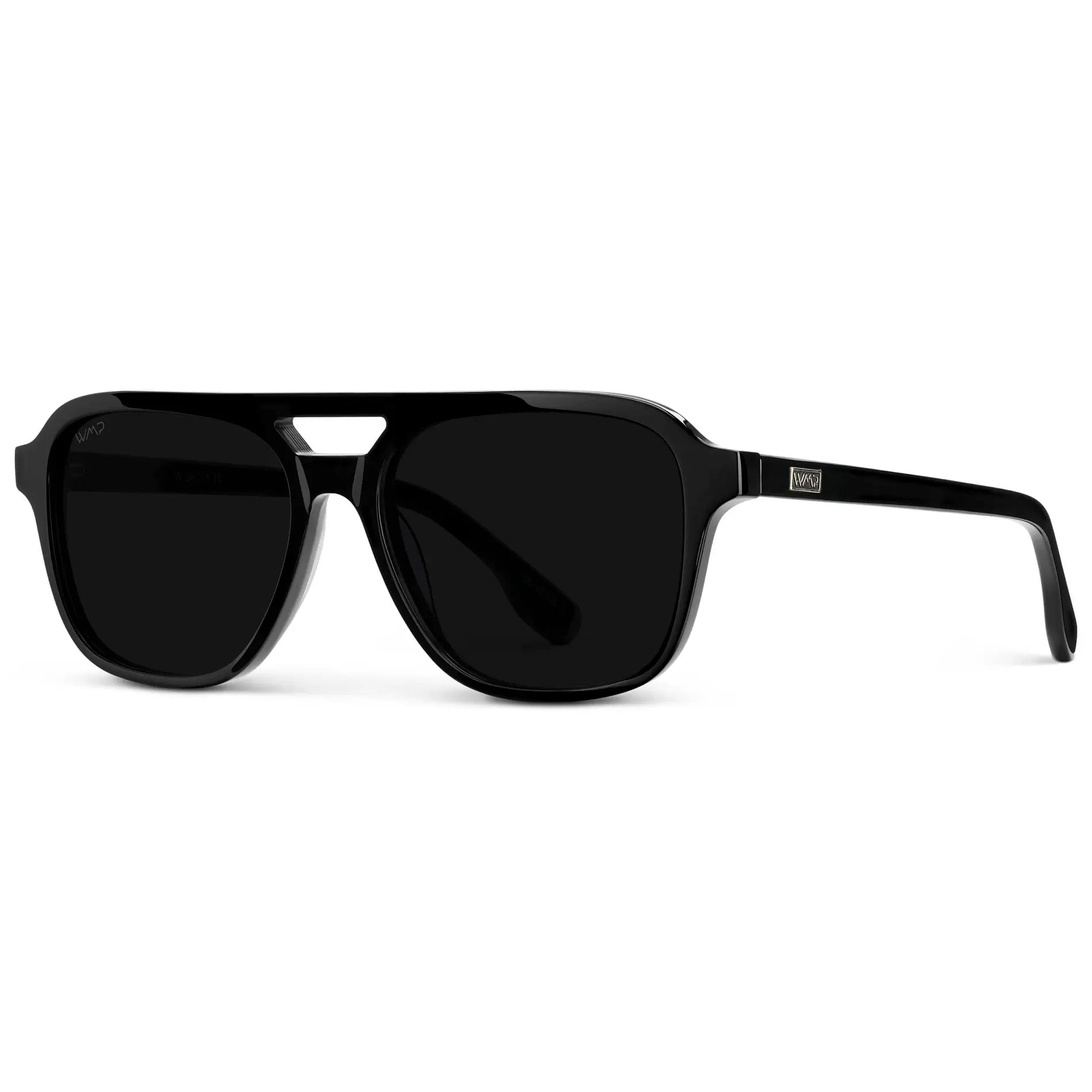 Black / Triple Black Lens || Men's Double Bridge Aviator Sunglasses with Black Acetate Frame and Triple Black Polarized Lens