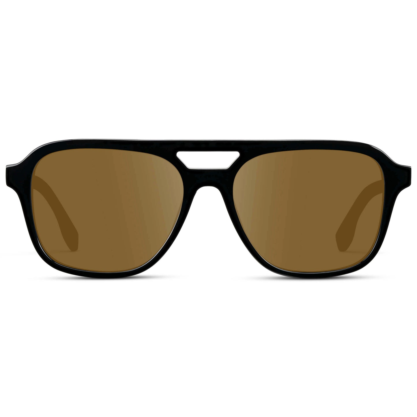 Black / Amber || Men's Double Bridge Aviator Prescription Sunglasses with Black Acetate Frame and Amber Prescription Lens