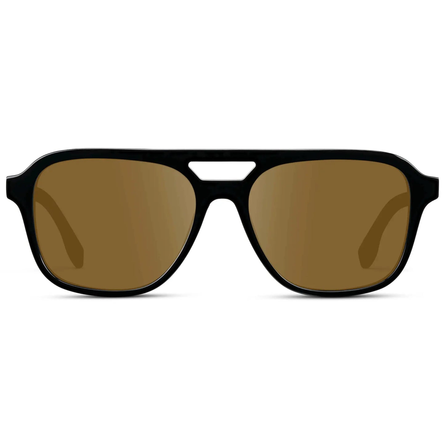 Black / Amber || Men's Double Bridge Aviator Prescription Sunglasses with Black Acetate Frame and Amber Prescription Lens