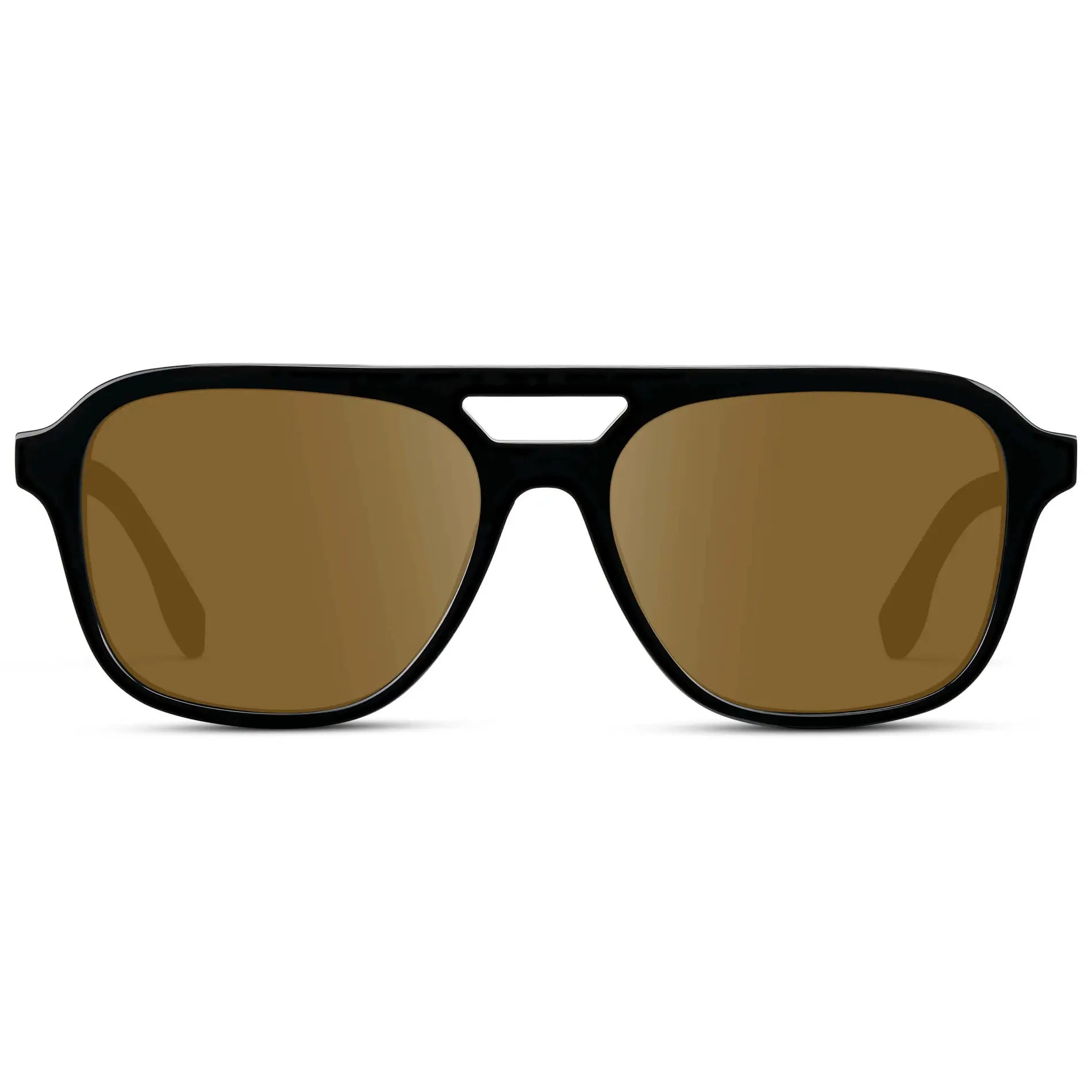 Black / Amber || Men's Double Bridge Aviator Prescription Sunglasses with Black Acetate Frame and Amber Prescription Lens