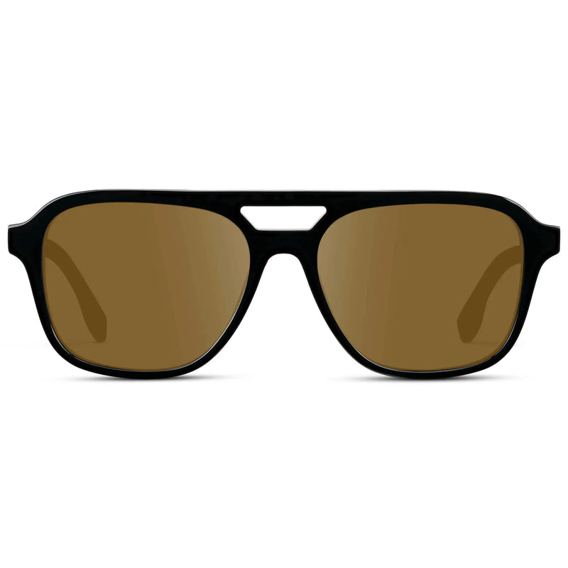 Black / Amber || Men's Double Bridge Aviator Prescription Sunglasses with Black Acetate Frame and Amber Prescription Lens