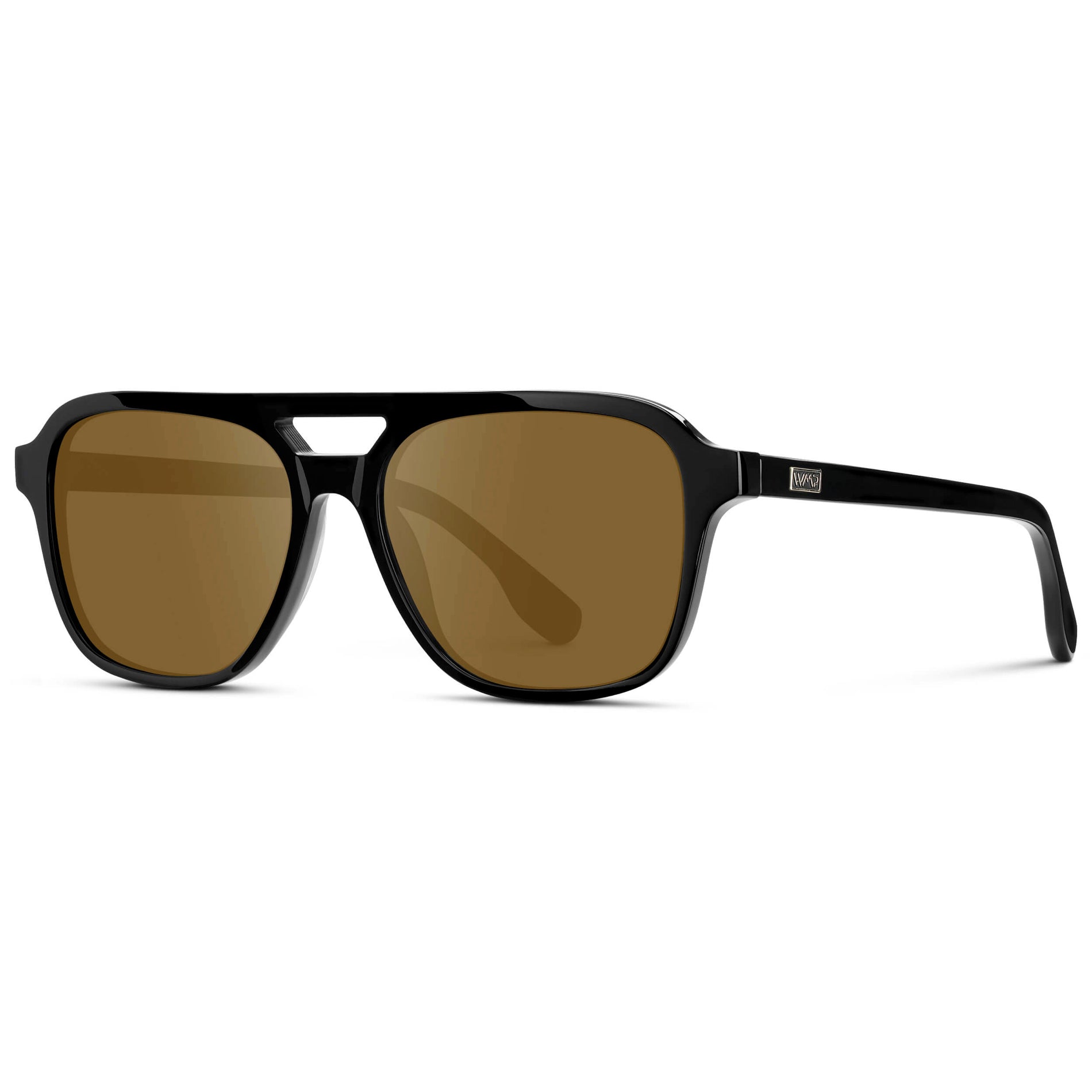 Black / Amber || Men's Double Bridge Aviator Prescription Sunglasses with Black Acetate Frame and Amber Prescription Lens