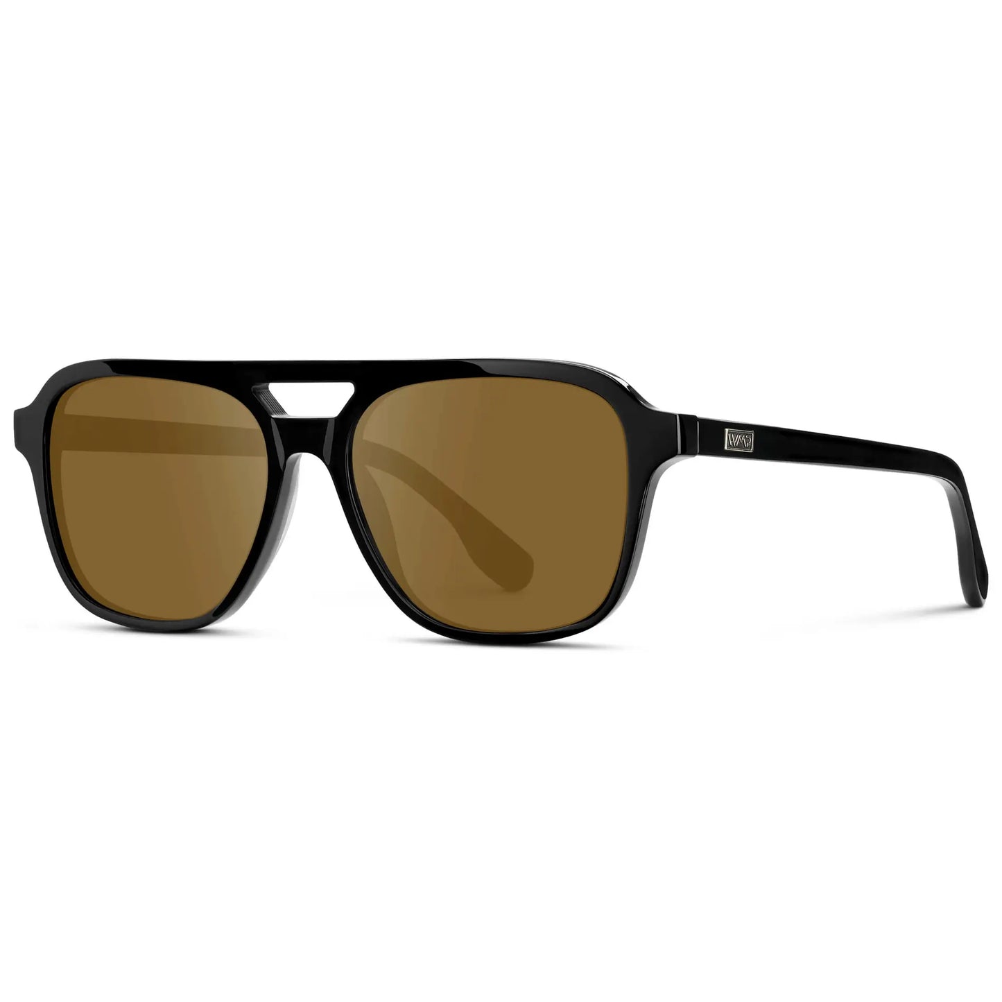 Black / Amber || Men's Double Bridge Aviator Prescription Sunglasses with Black Acetate Frame and Amber Prescription Lens