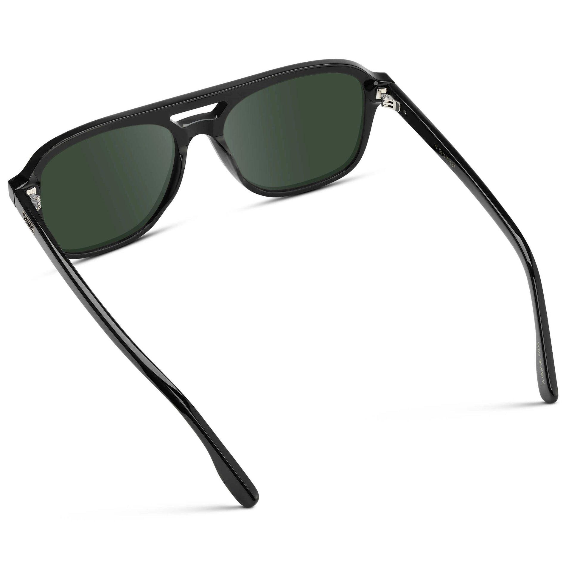 Black / G15 || Men's Double Bridge Aviator Prescription Sunglasses with Black Acetate Frame and Green Prescription Lens