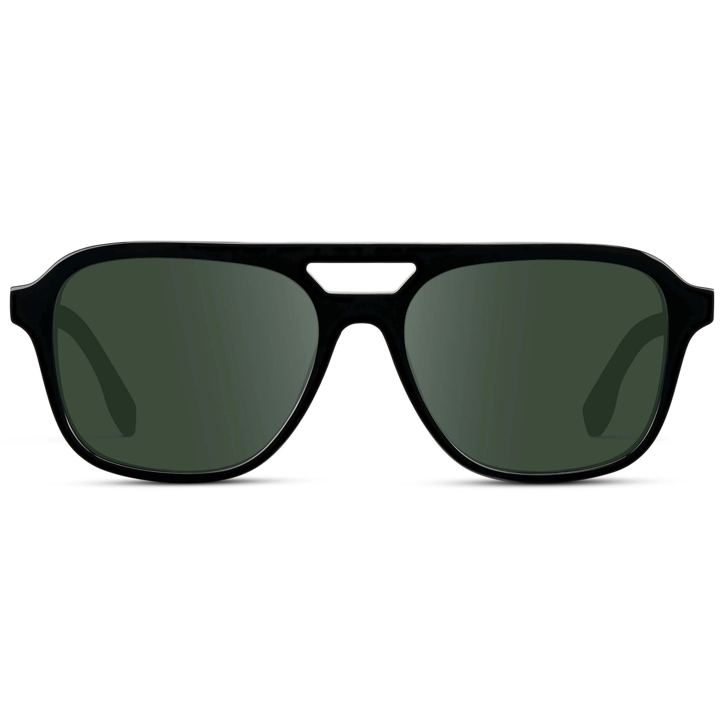 Black / G15 || Men's Double Bridge Aviator Prescription Sunglasses with Black Acetate Frame and Green Prescription Lens