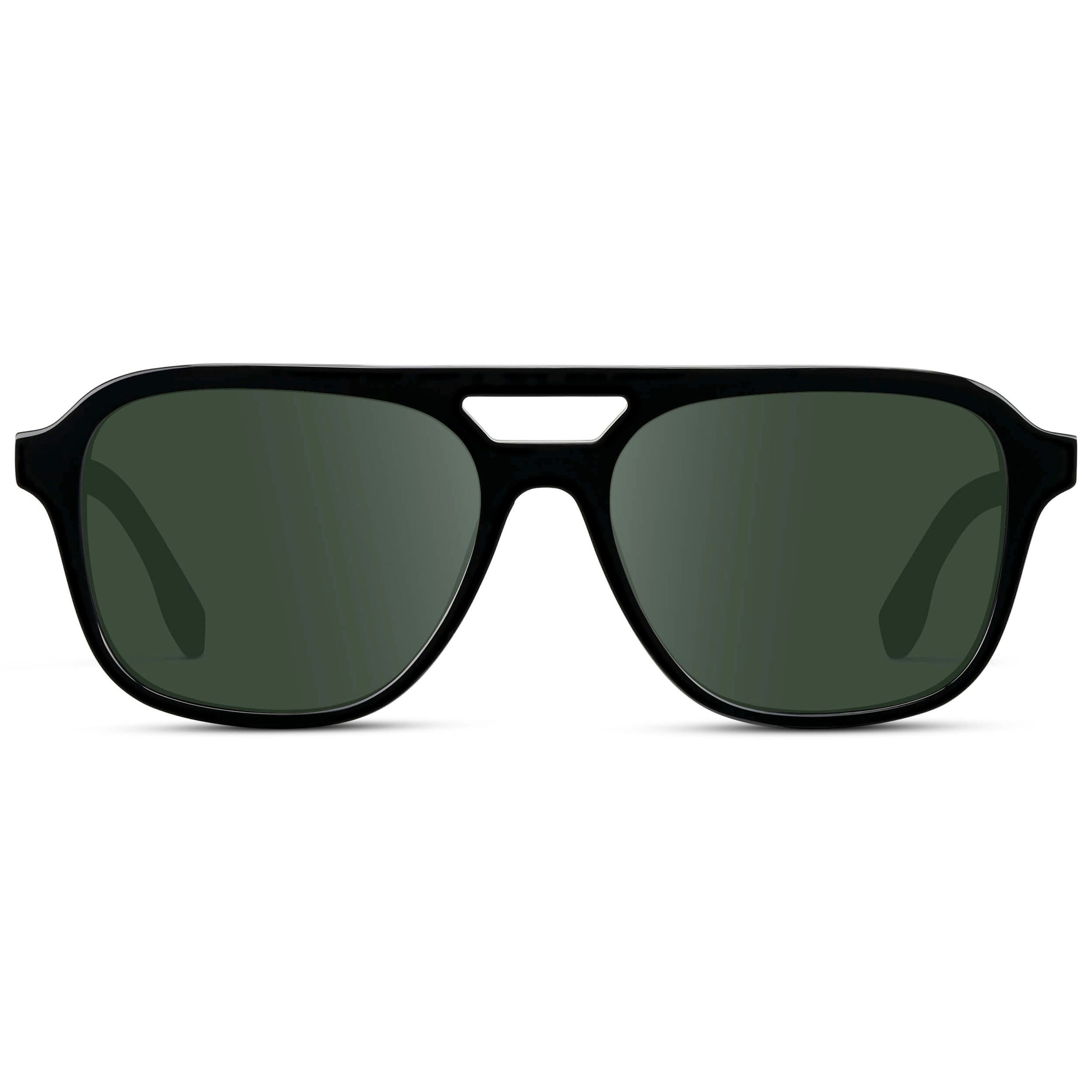Black / G15 || Men's Double Bridge Aviator Prescription Sunglasses with Black Acetate Frame and Green Prescription Lens