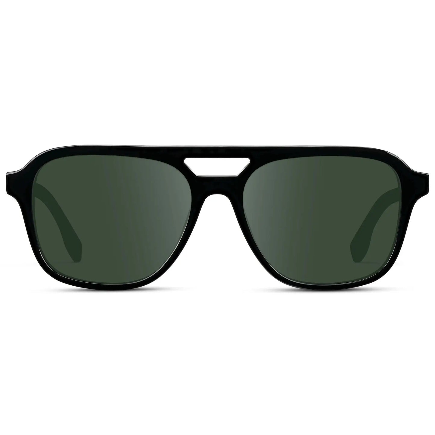 Black / G15 || Men's Double Bridge Aviator Prescription Sunglasses with Black Acetate Frame and Green Prescription Lens