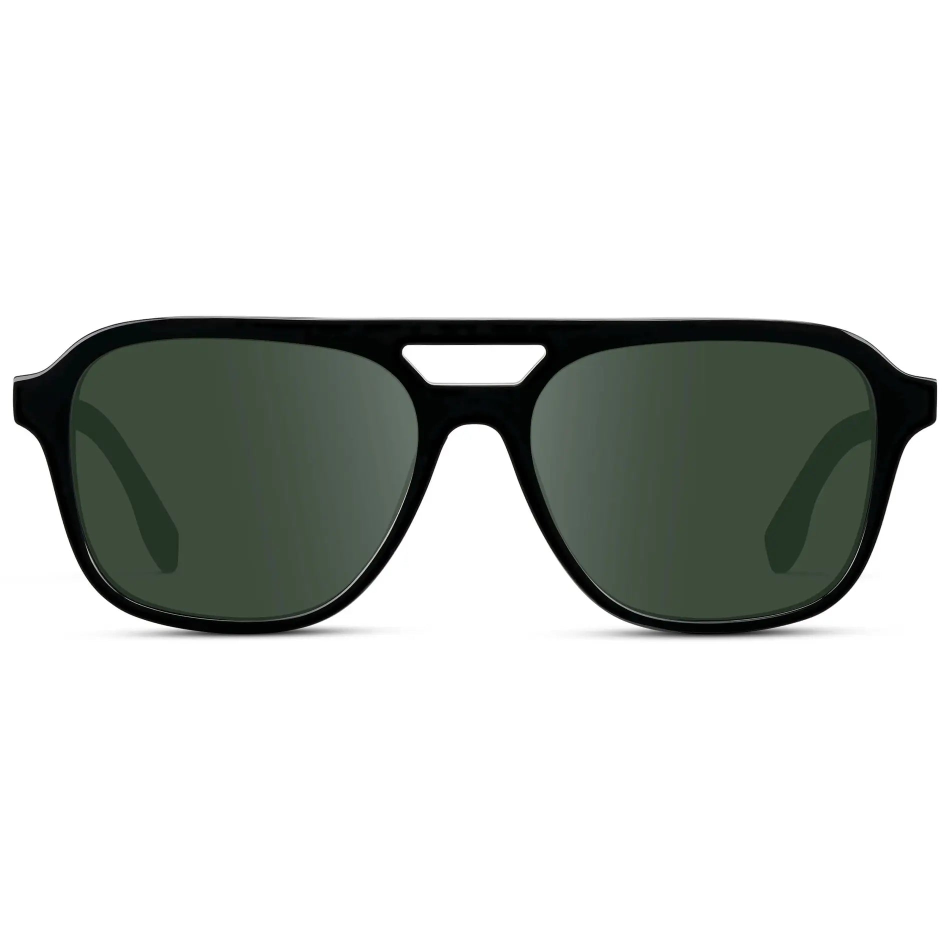 Black / G15 || Men's Double Bridge Aviator Prescription Sunglasses with Black Acetate Frame and Green Prescription Lens
