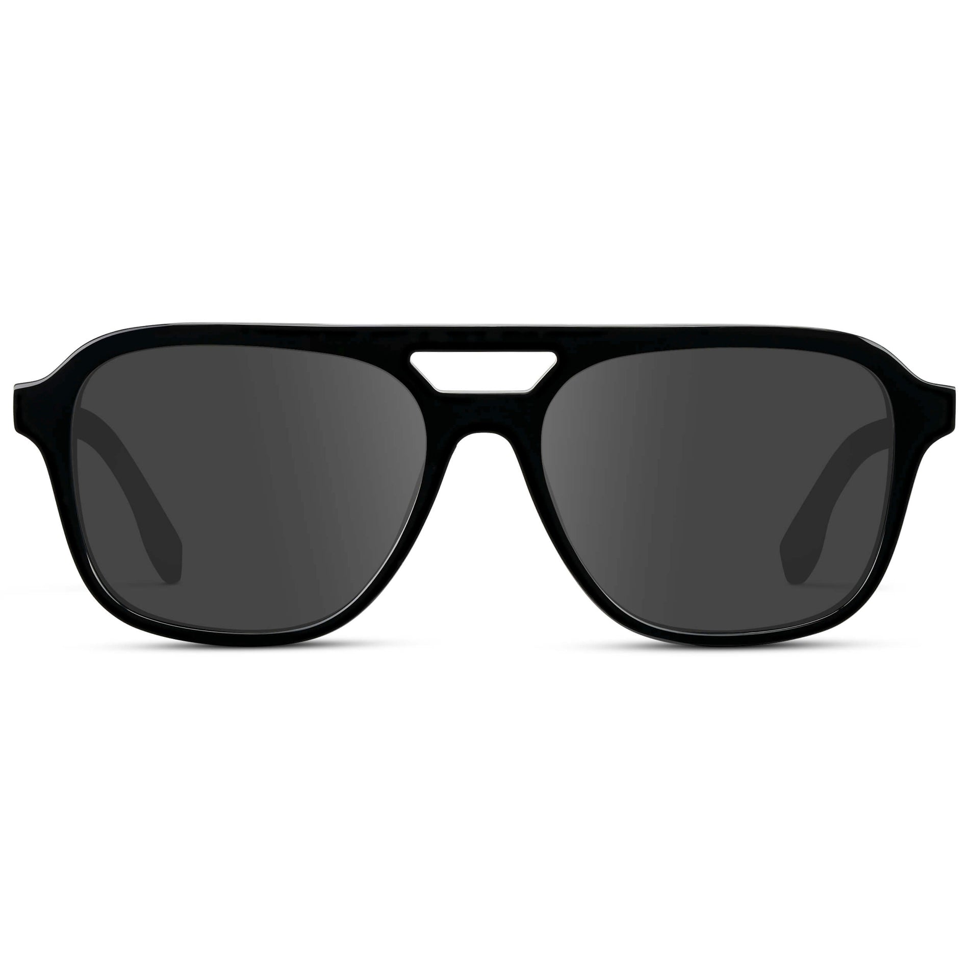 Black / Grey || Men's Double Bridge Aviator Prescription Sunglasses with Black Acetate Frame and Grey Prescription Lens