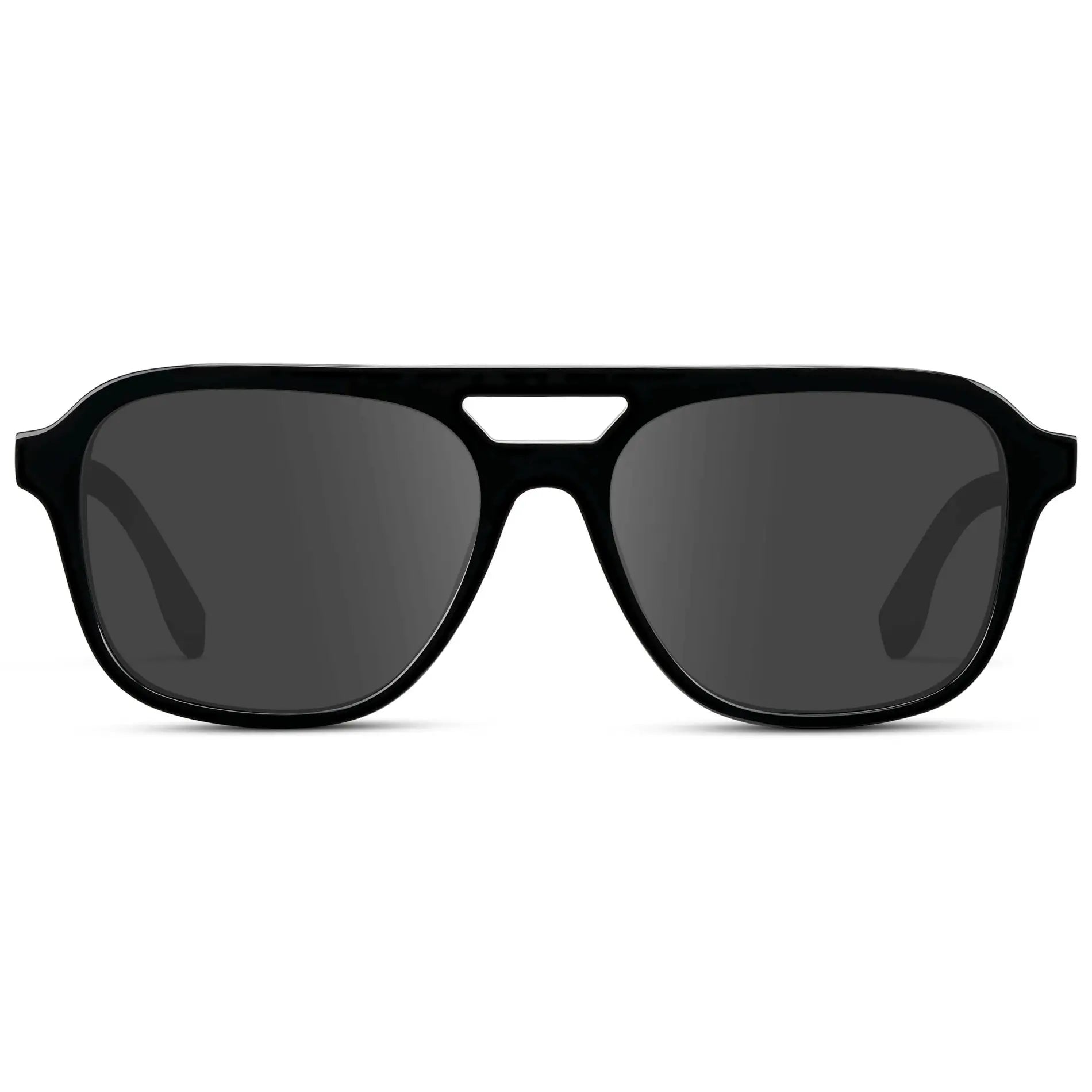 Black / Grey || Men's Double Bridge Aviator Prescription Sunglasses with Black Acetate Frame and Grey Prescription Lens