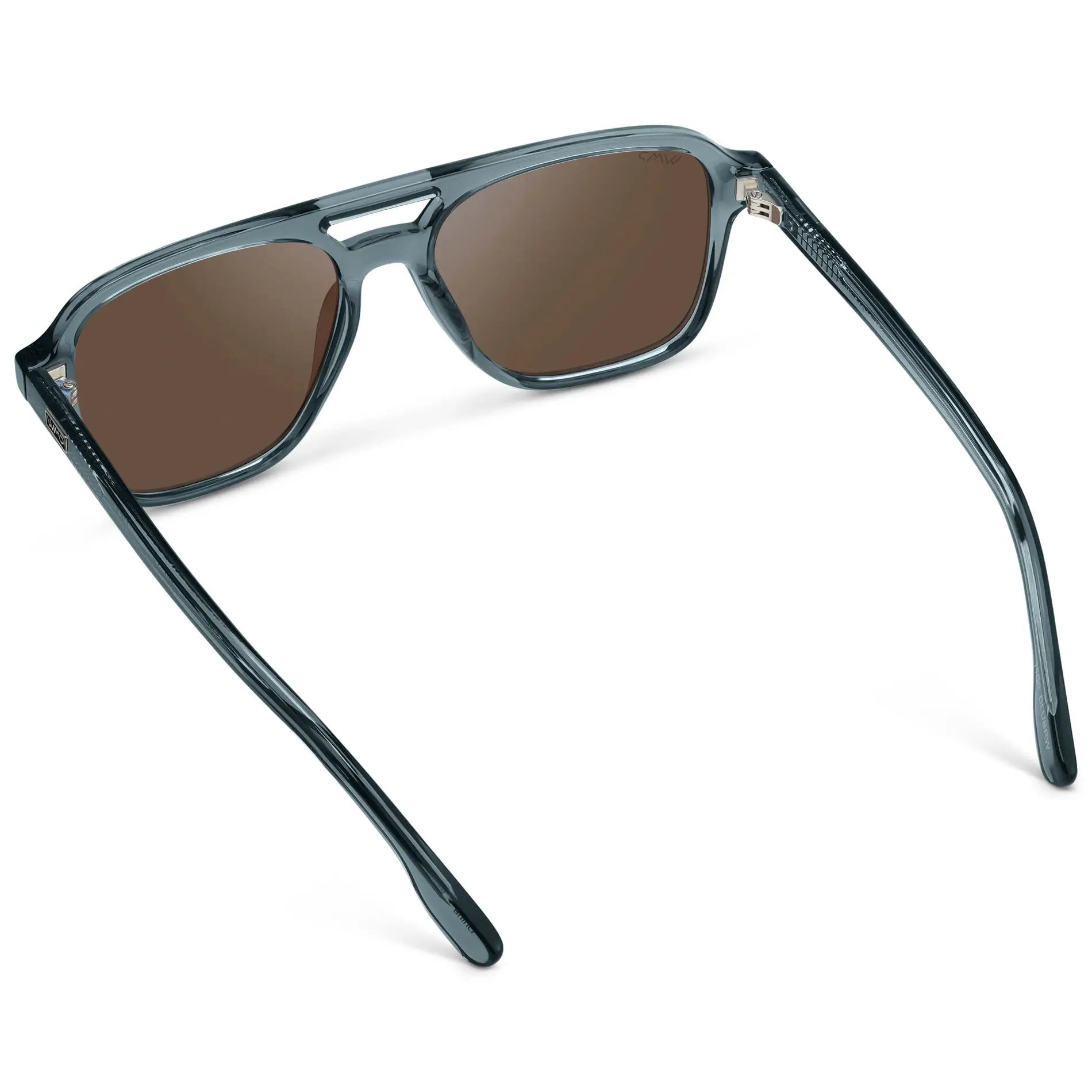Crystal Stone Blue / Brown Lens || Men's Double Bridge Aviator Sunglasses with Crystal Stone Blue Acetate Frame and Brown Polarized Lens