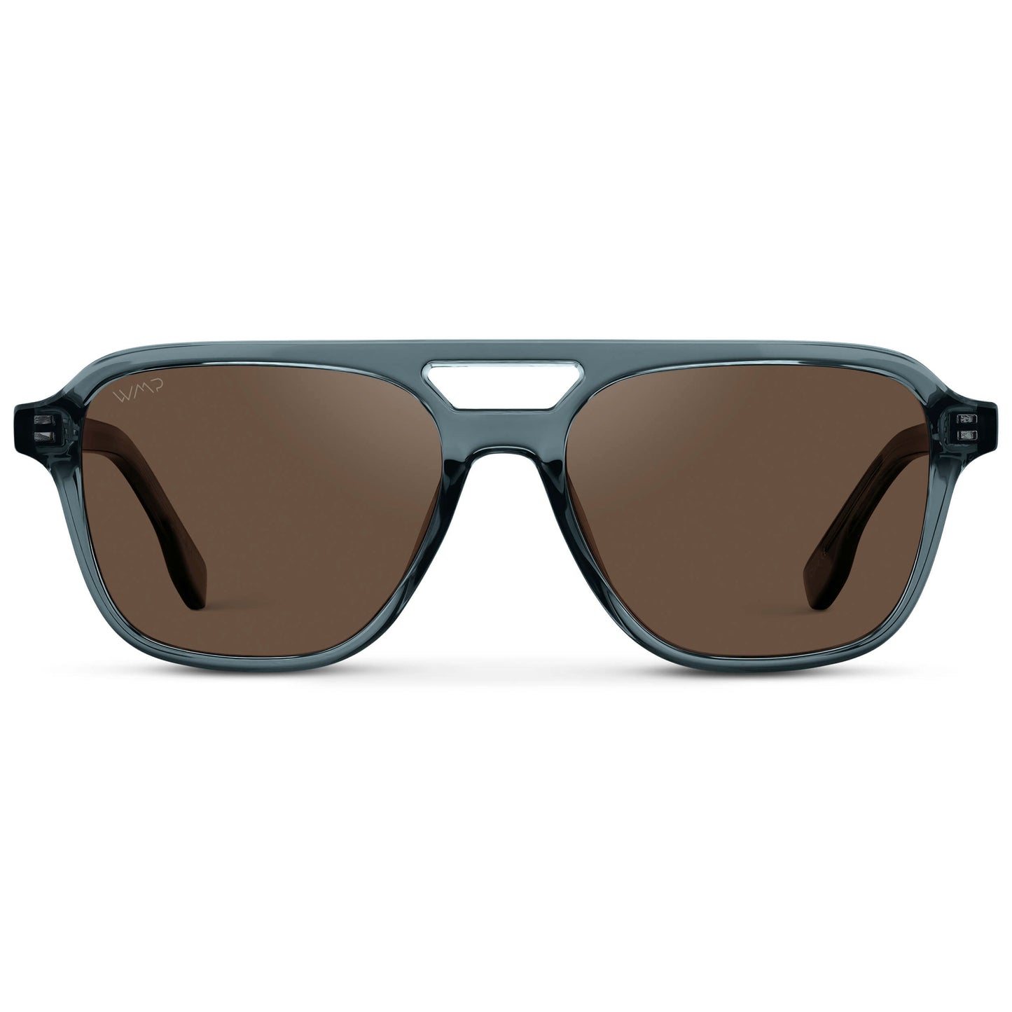 Crystal Stone Blue / Brown Lens || Men's Double Bridge Aviator Sunglasses with Crystal Stone Blue Acetate Frame and Brown Polarized Lens