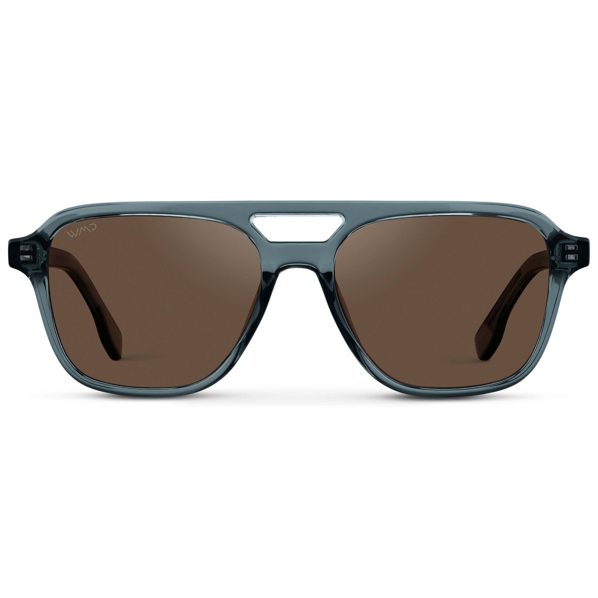 Crystal Stone Blue / Brown Lens || Men's Double Bridge Aviator Sunglasses with Crystal Stone Blue Acetate Frame and Brown Polarized Lens