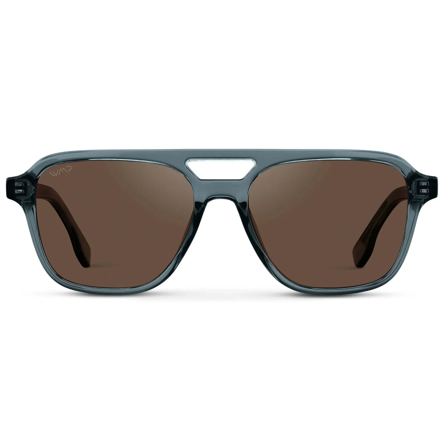 Crystal Stone Blue / Brown Lens || Men's Double Bridge Aviator Sunglasses with Crystal Stone Blue Acetate Frame and Brown Polarized Lens