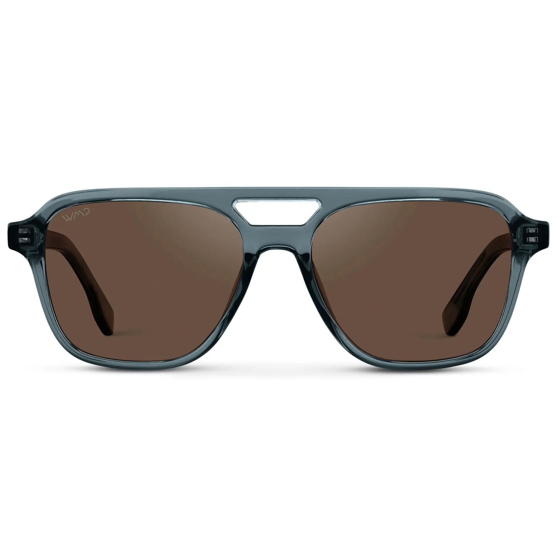 Crystal Stone Blue / Brown Lens || Men's Double Bridge Aviator Sunglasses with Crystal Stone Blue Acetate Frame and Brown Polarized Lens