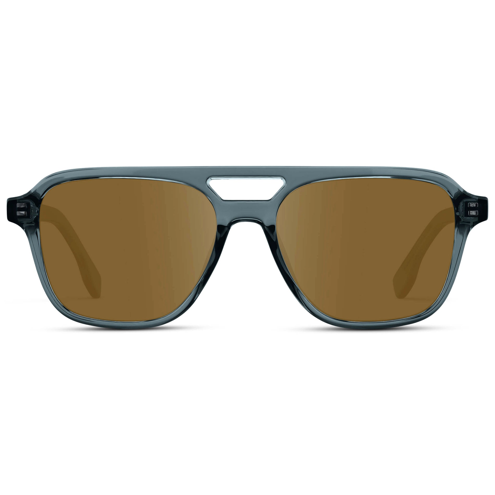 Crystal Stone Blue / Amber || Men's Double Bridge Aviator Prescription Sunglasses with Crystal Blue Acetate Frame and Amber Prescription Lens